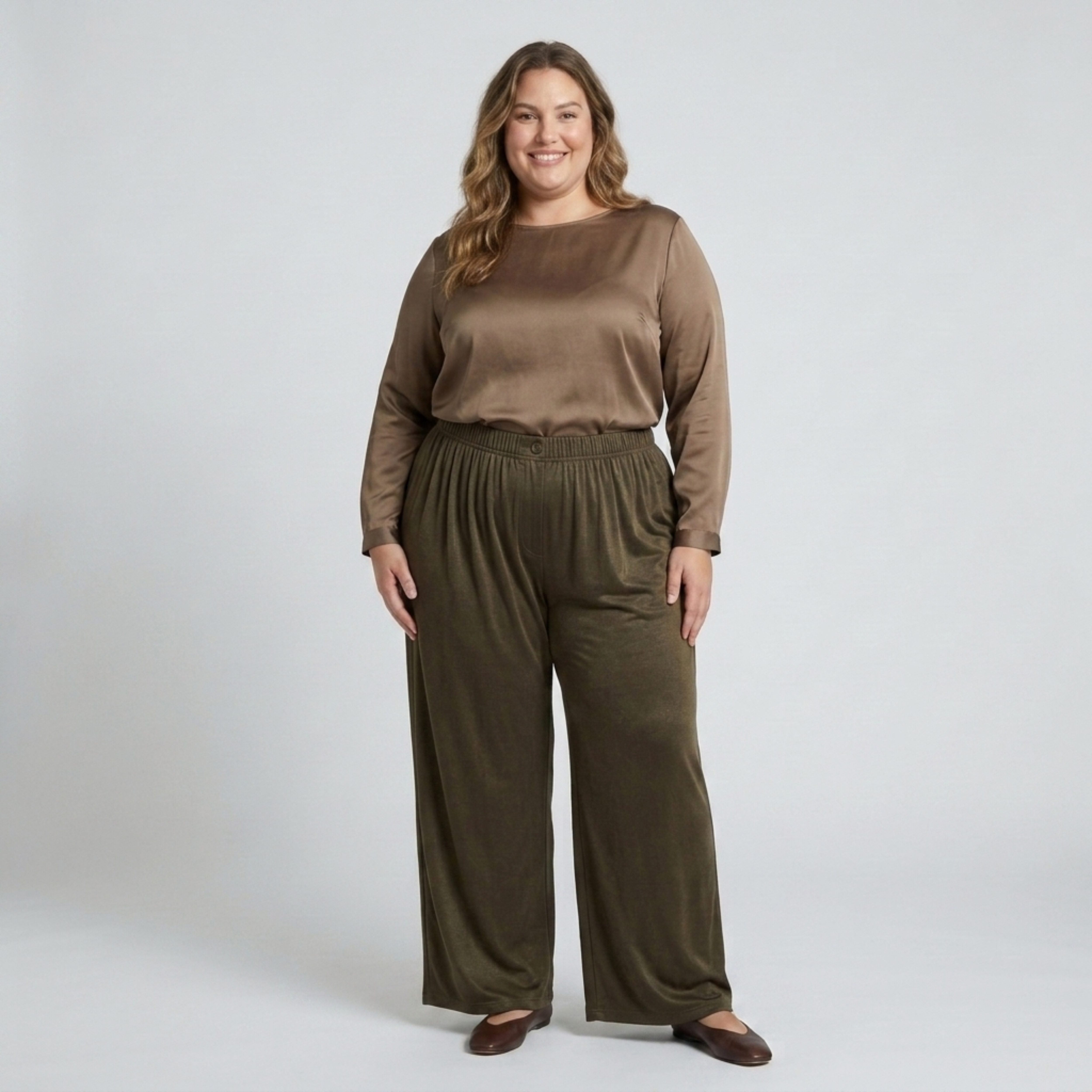 Pantalon large grande taille pour femme à taille élastique drapé fluide