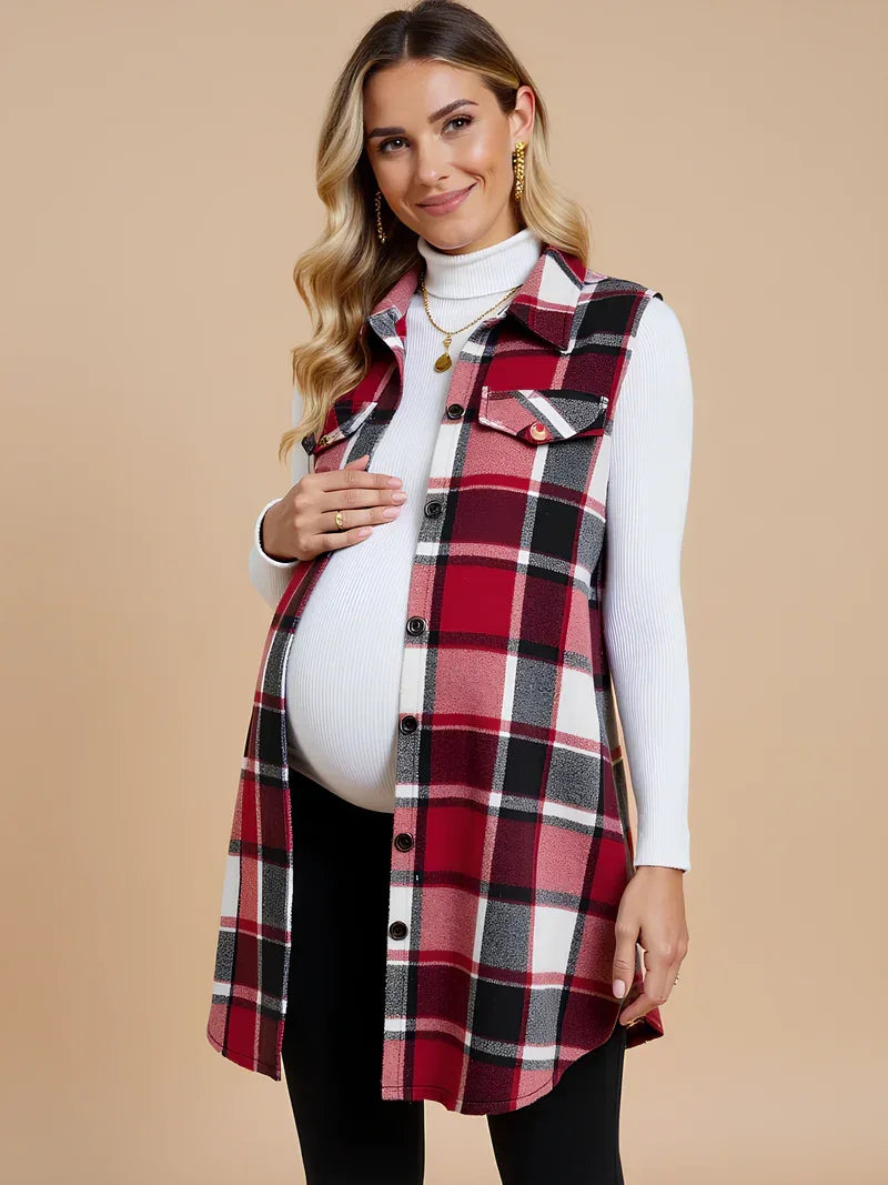 Ärmellose Umstandsjacke mit Karomuster