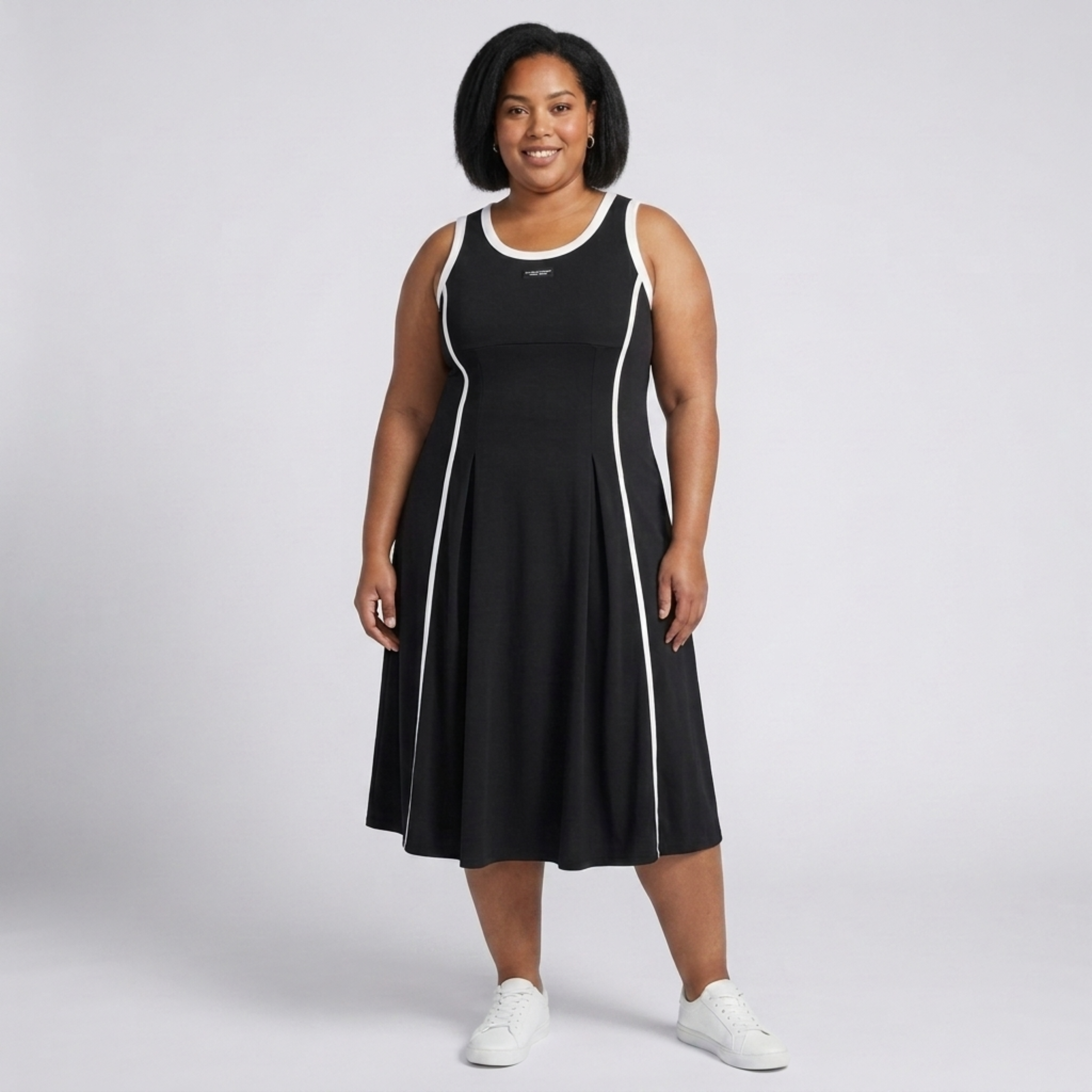 Robe longue grande taille pour femme coupe trapèze sans manches à col rond