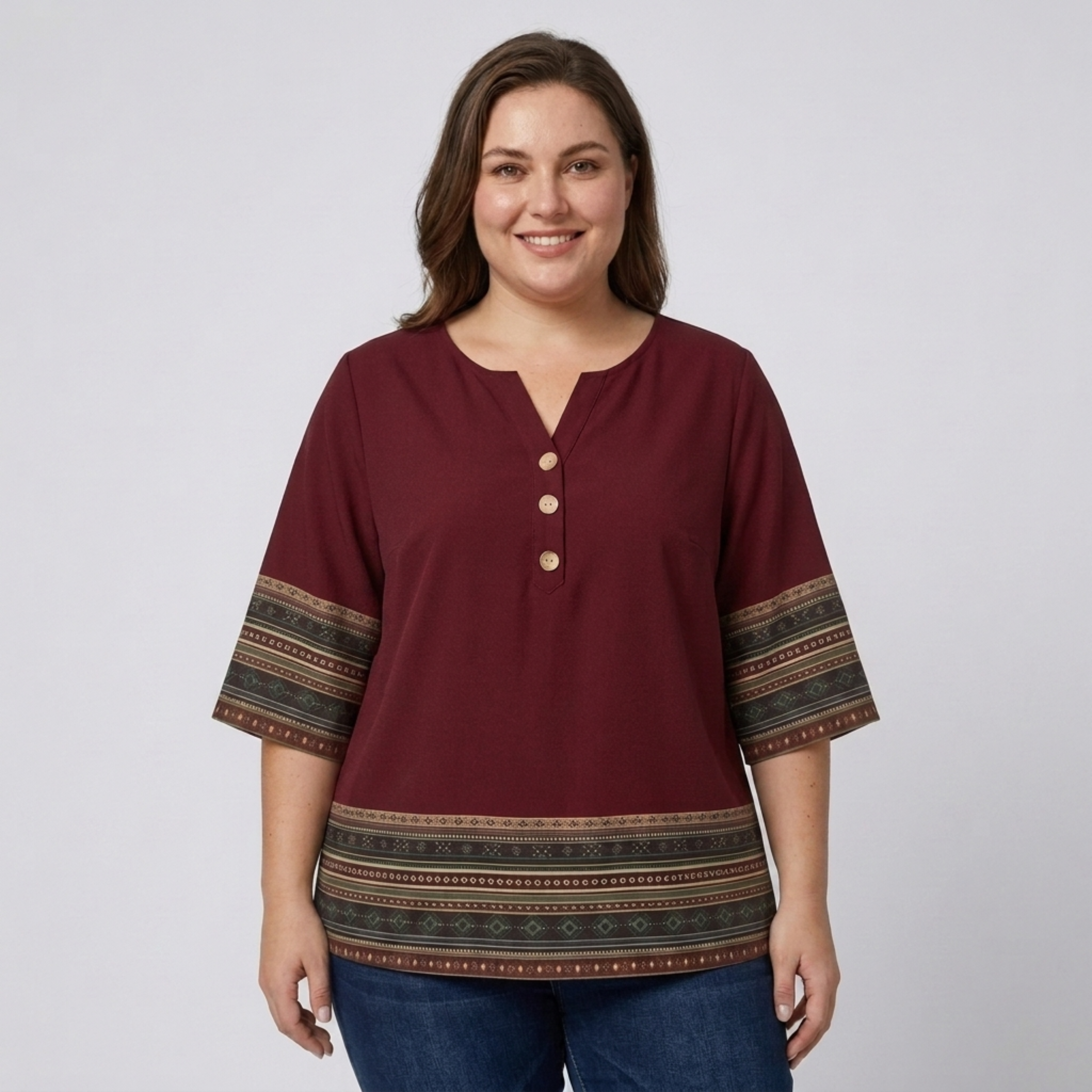 Blouse grande taille à col en V pour femme