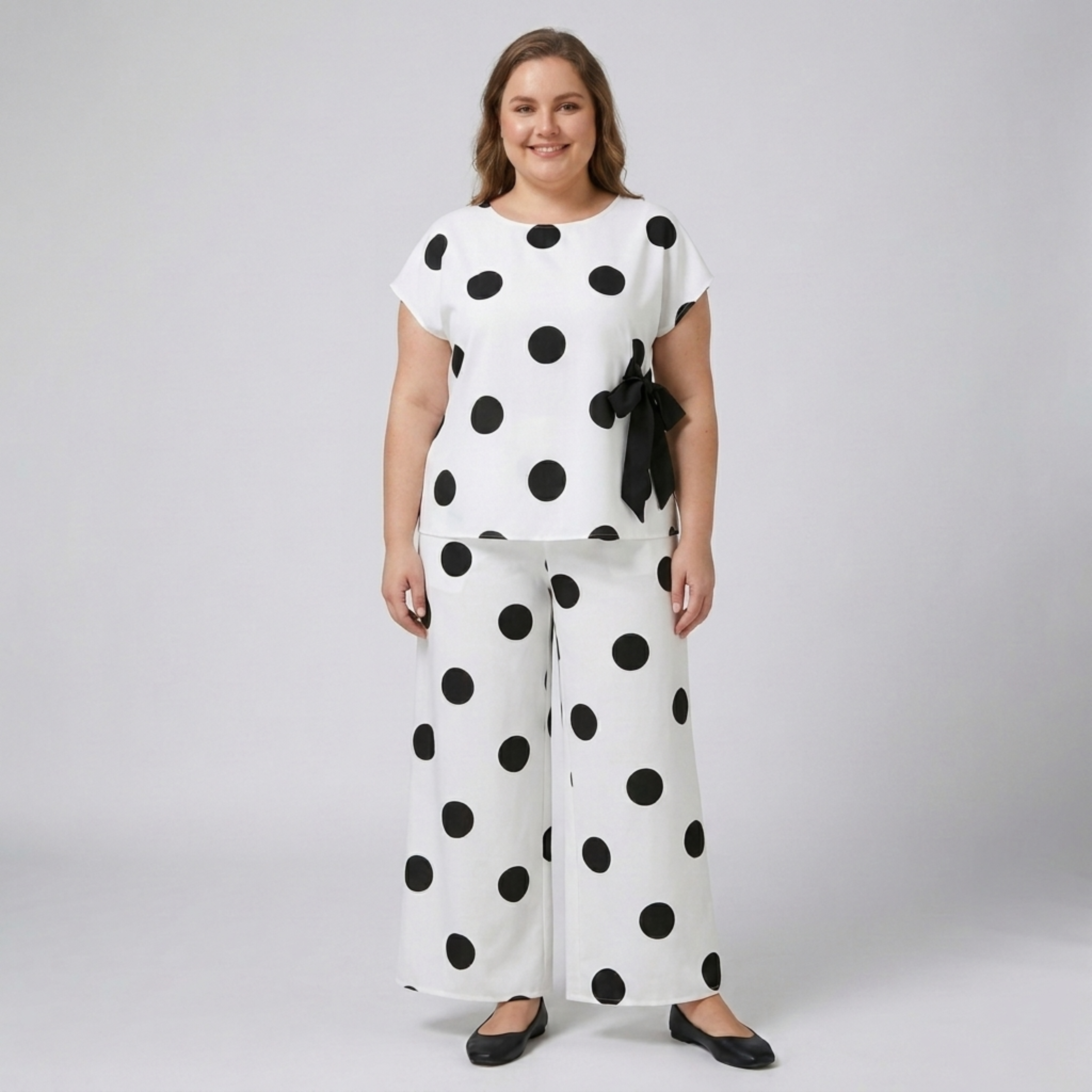 Ensemble deux pièces grande taille à pois pour femme