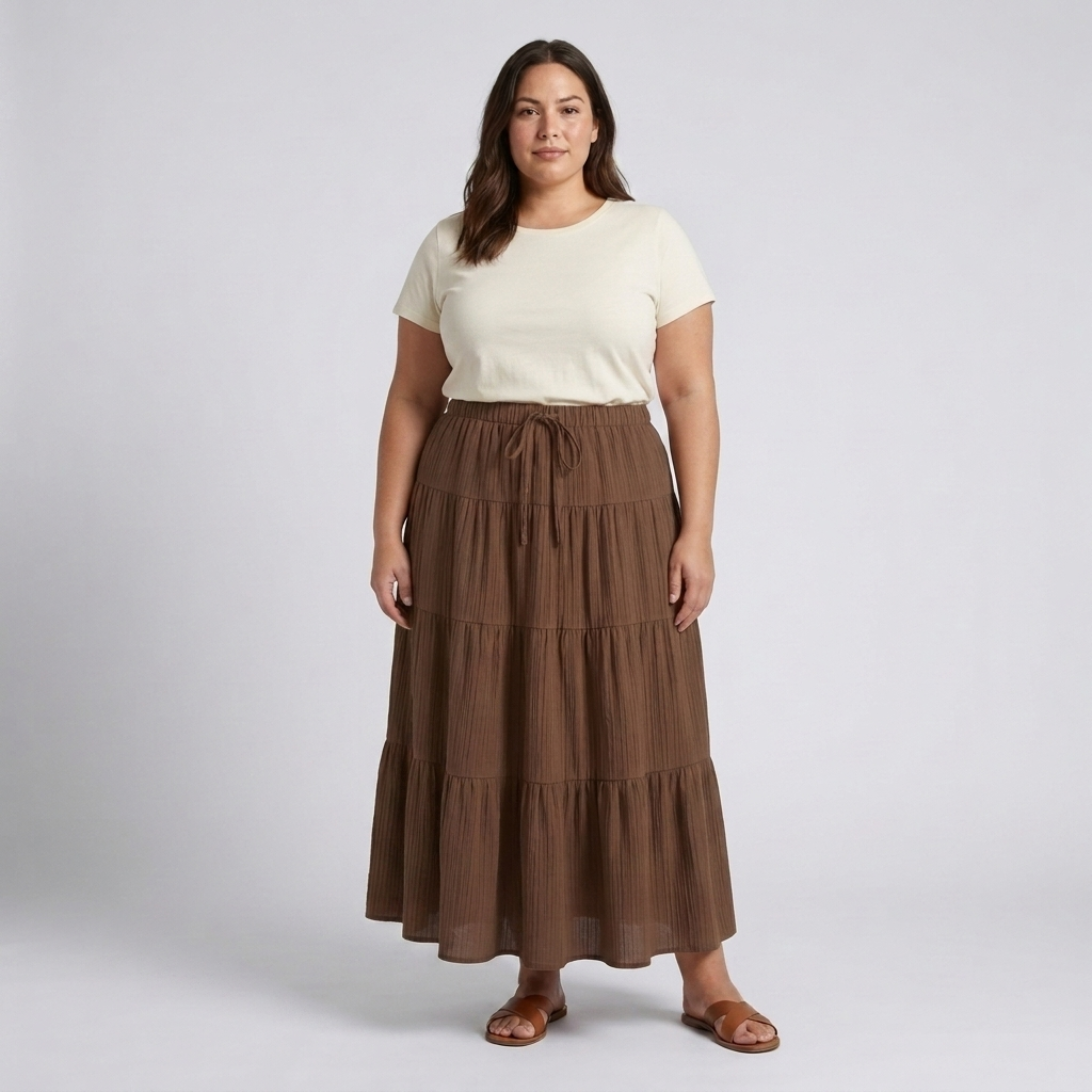 Jupe longue grande taille pour femme à panneaux et cordon de serrage