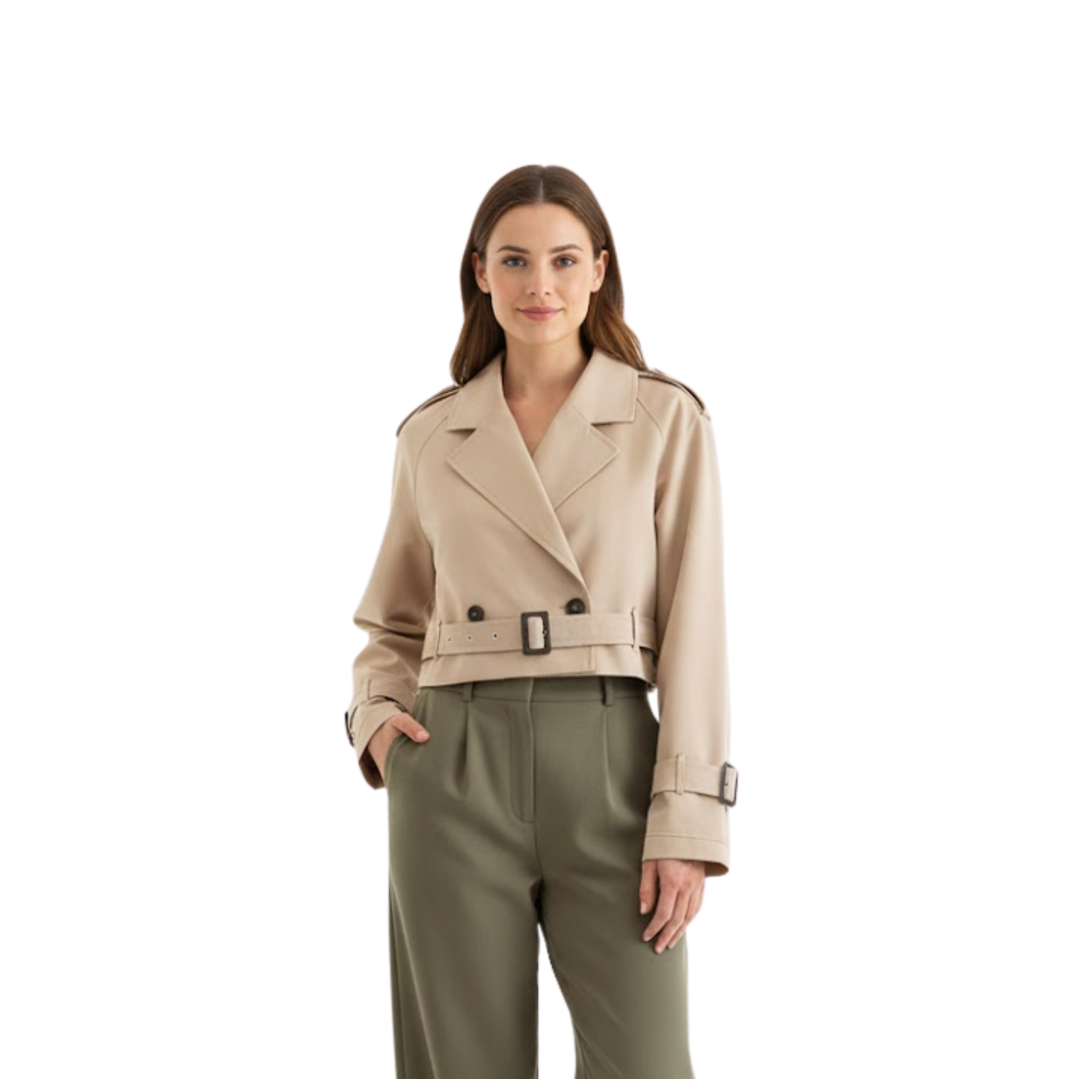 Manteau Trench Court Vintage à Double Boutonnage pour Femme