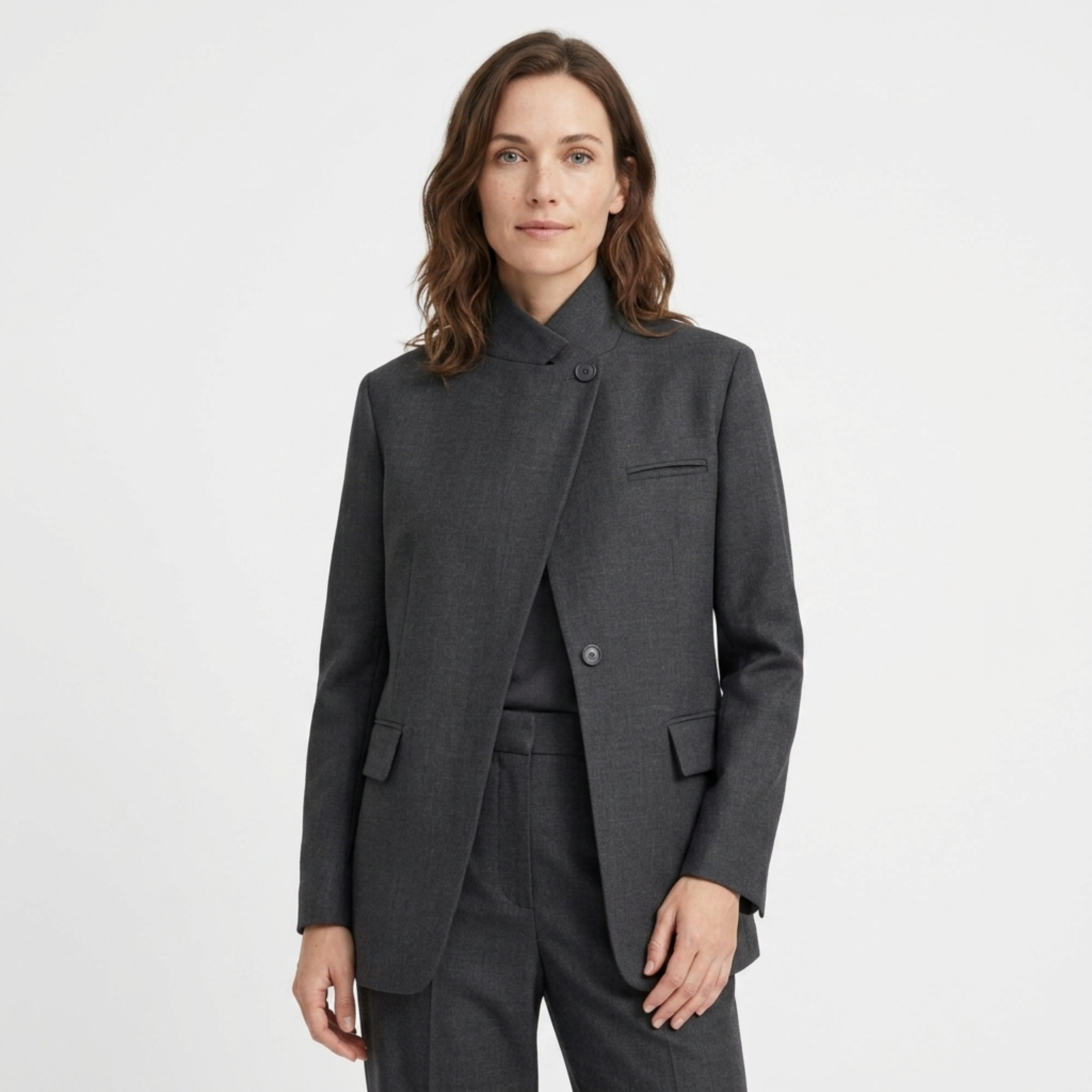Women’s Polyester Blazer – Asymmetrical, Single-Button, Fitted Cut