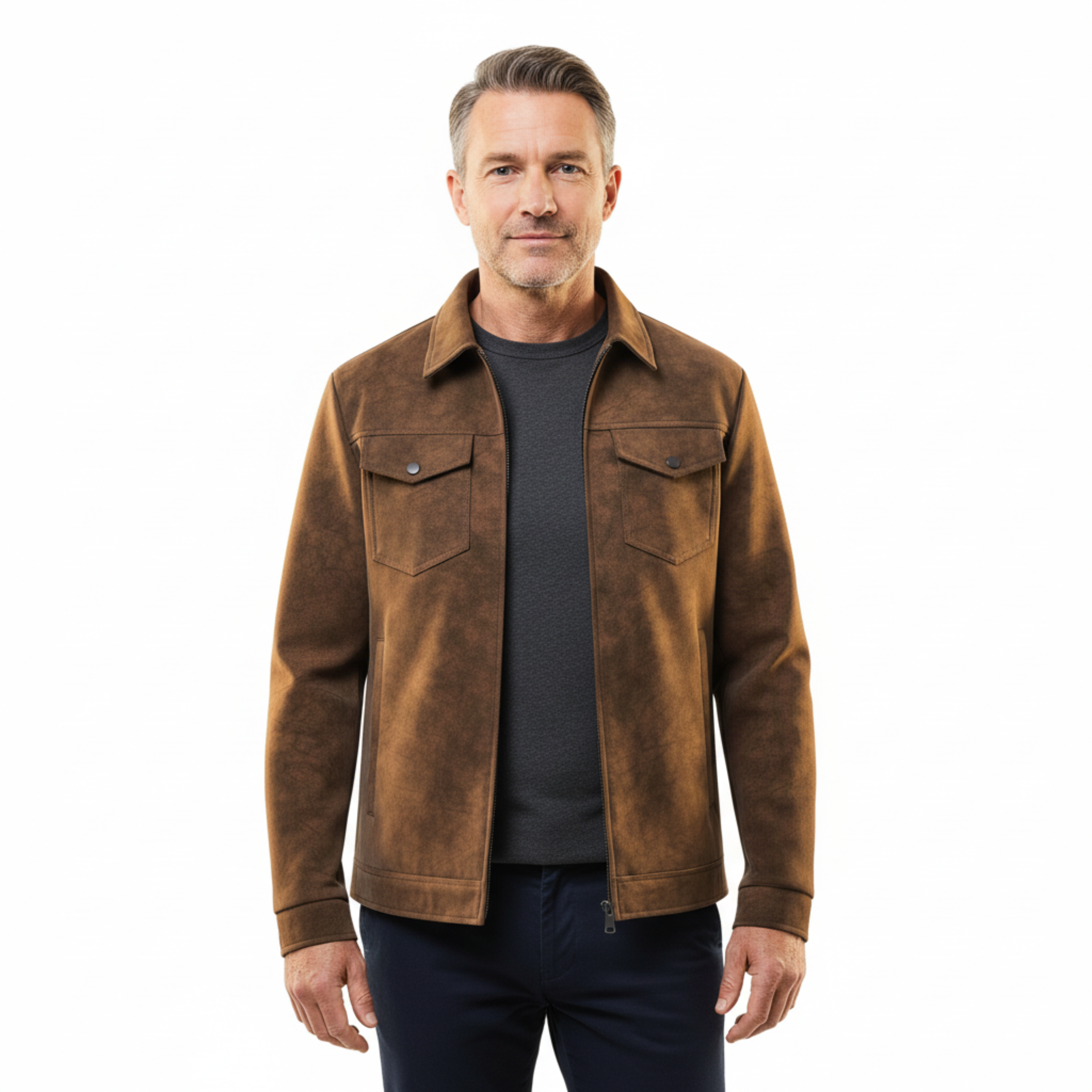 Veste en Cuir Rétro pour Homme avec Fermeture Éclair et Multiples Poches