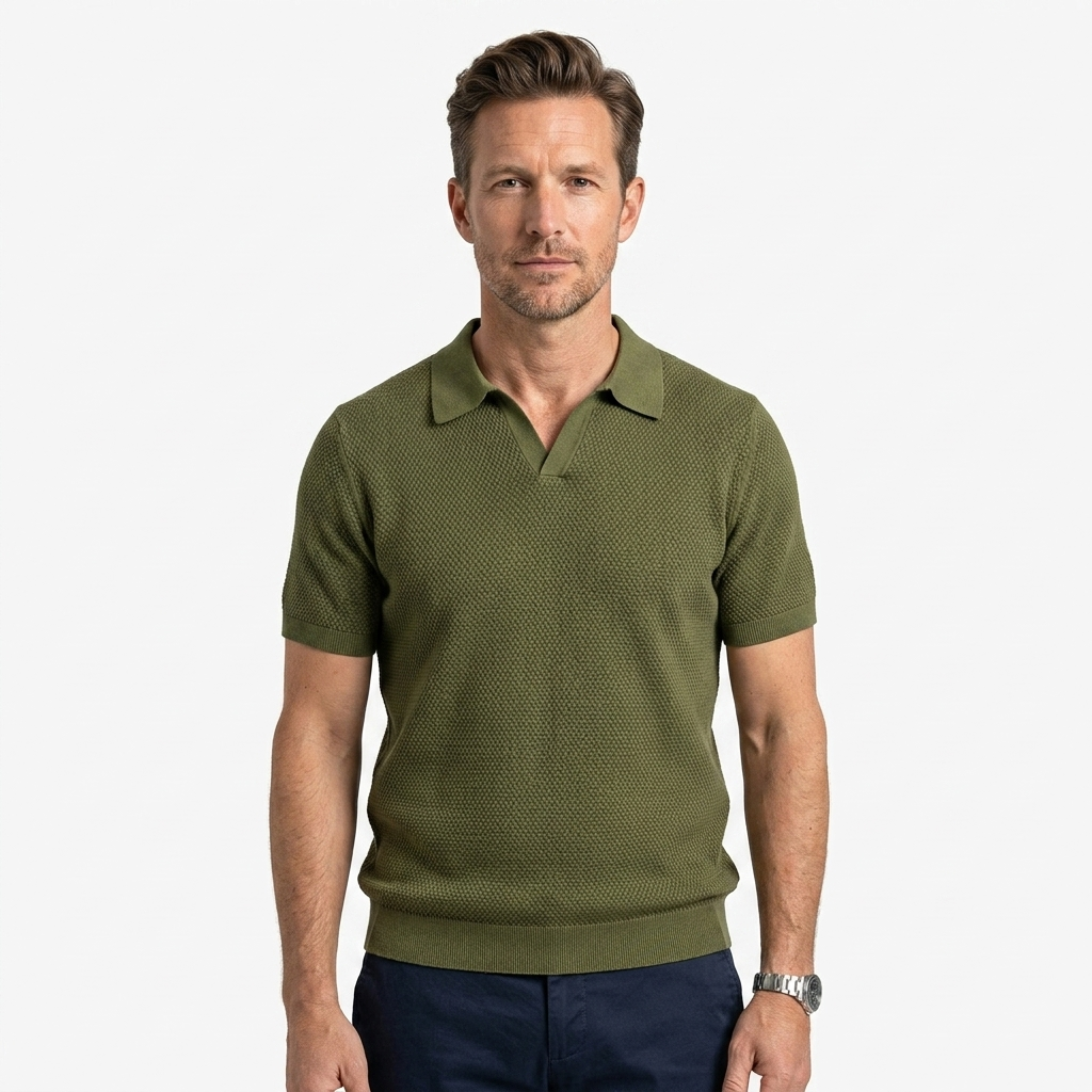 Polo homme en maille piquée texturée à manches courtes — détente