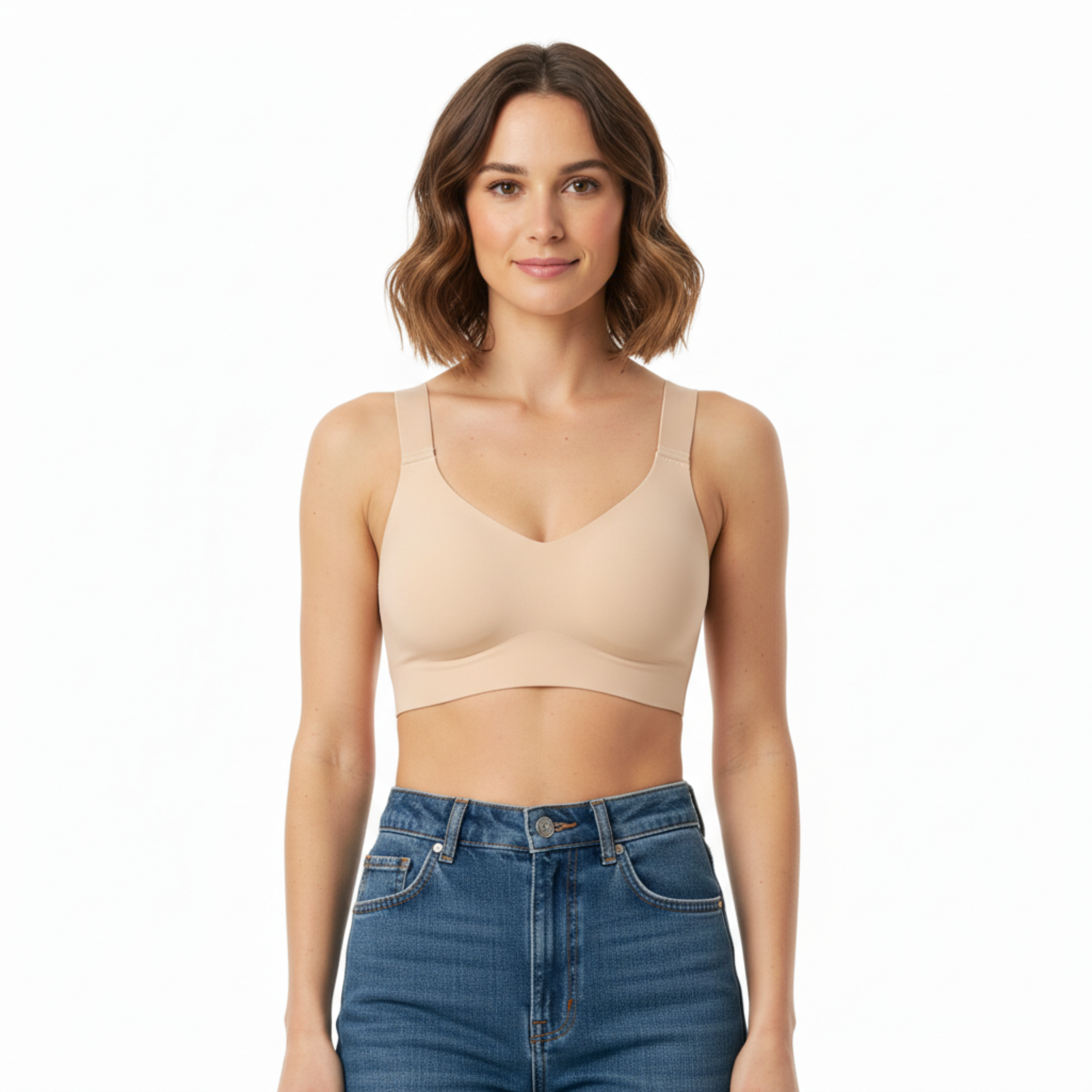 Soutien-gorge push-up sans armature et sans couture pour femmes avec bretelles réglables et fermeture à quatre agrafes