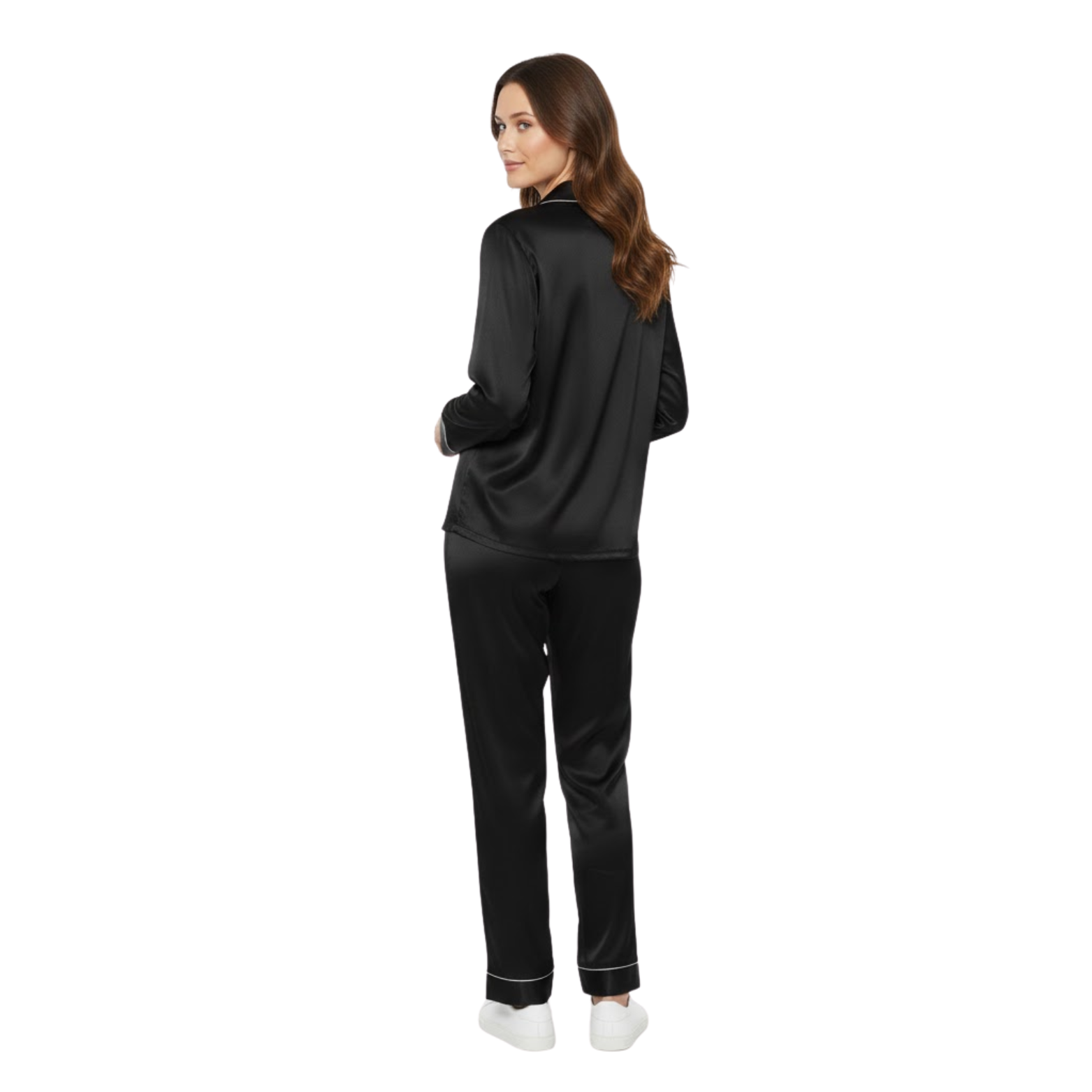 Ensemble pyjama en satin pour femme avec chemise à manches longues et pantalon