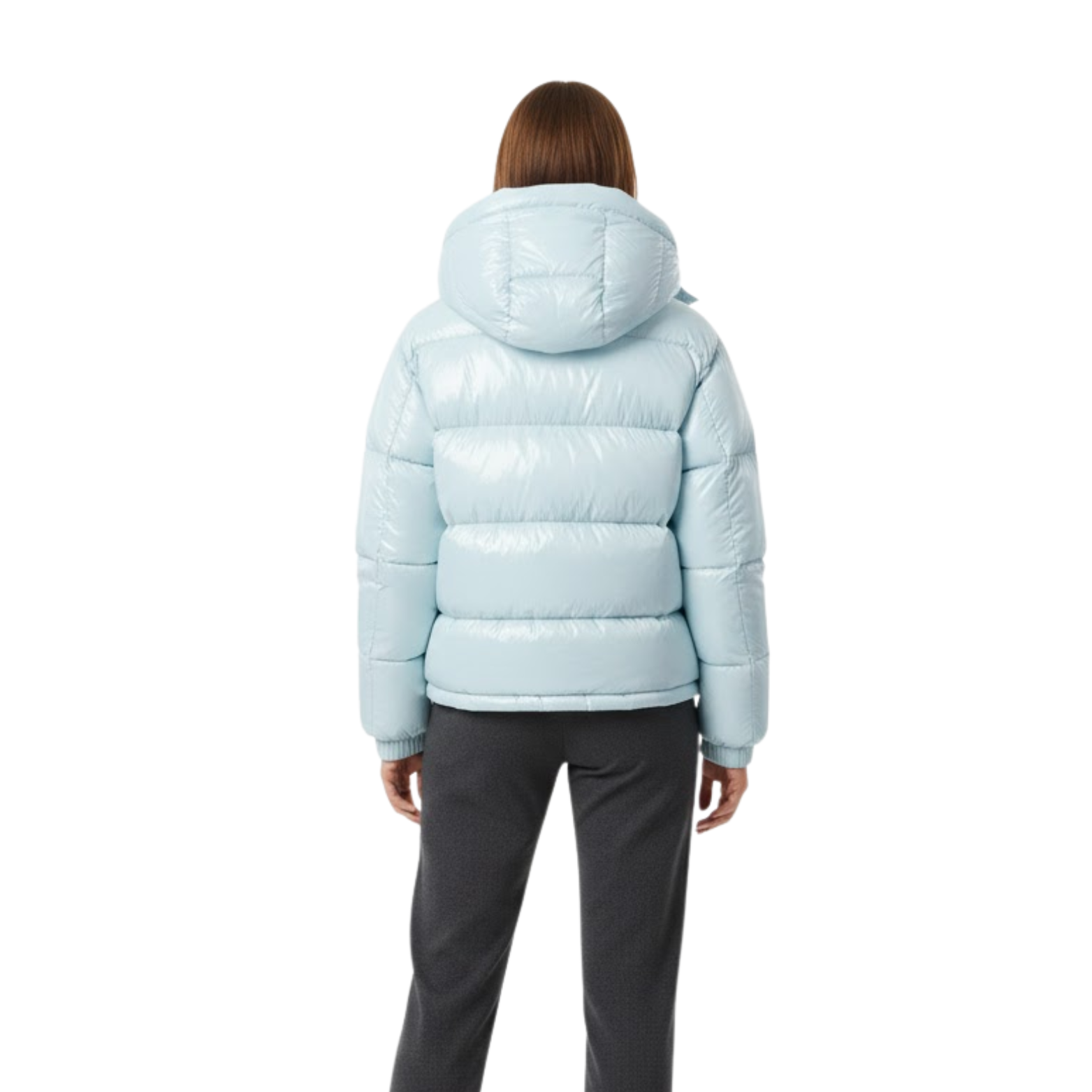 Veste Femme Matelassée Brillante à Capuche, Fermeture Zippée Montante, Chaude et Douillette