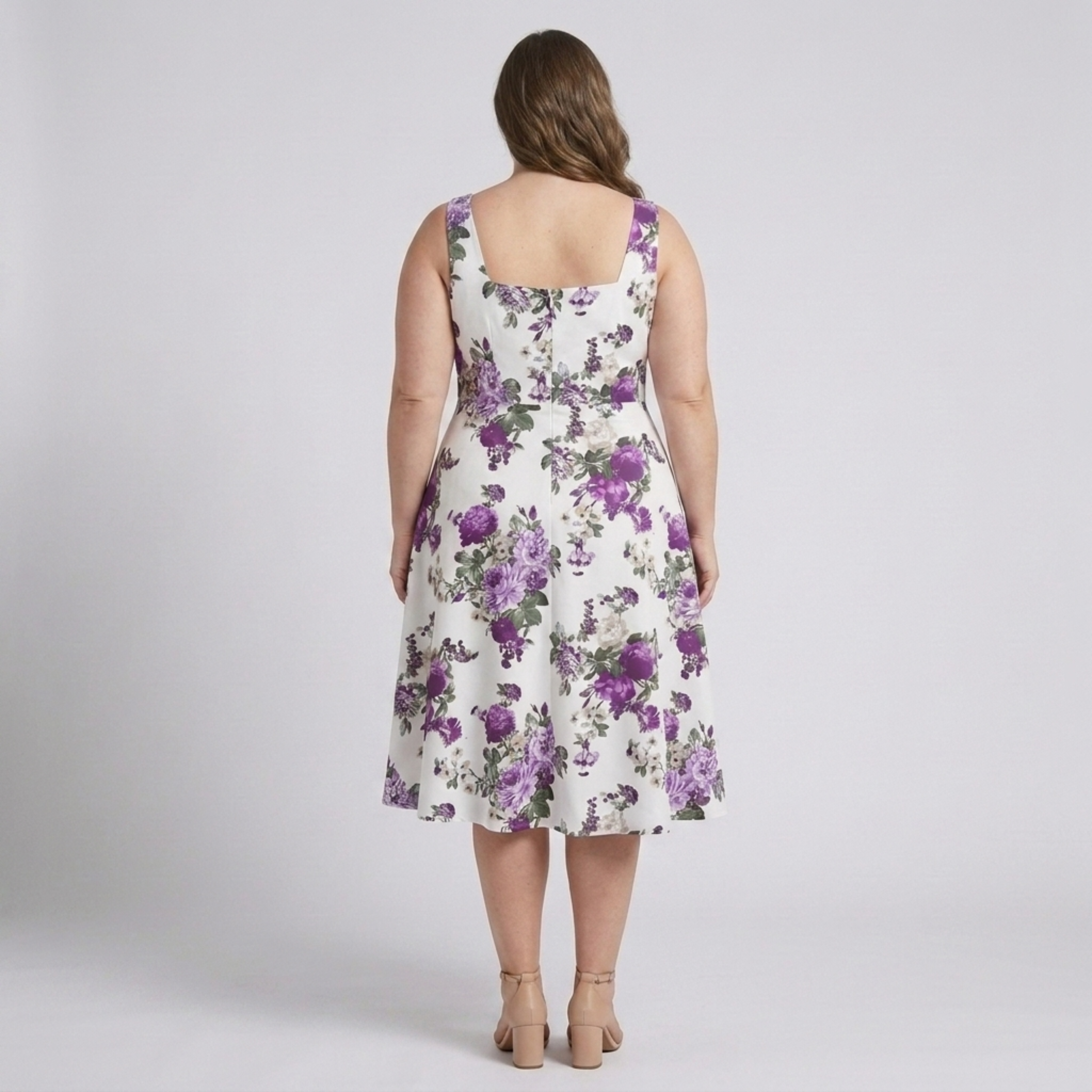 Robe évasée grande taille pour femme à encolure carrée