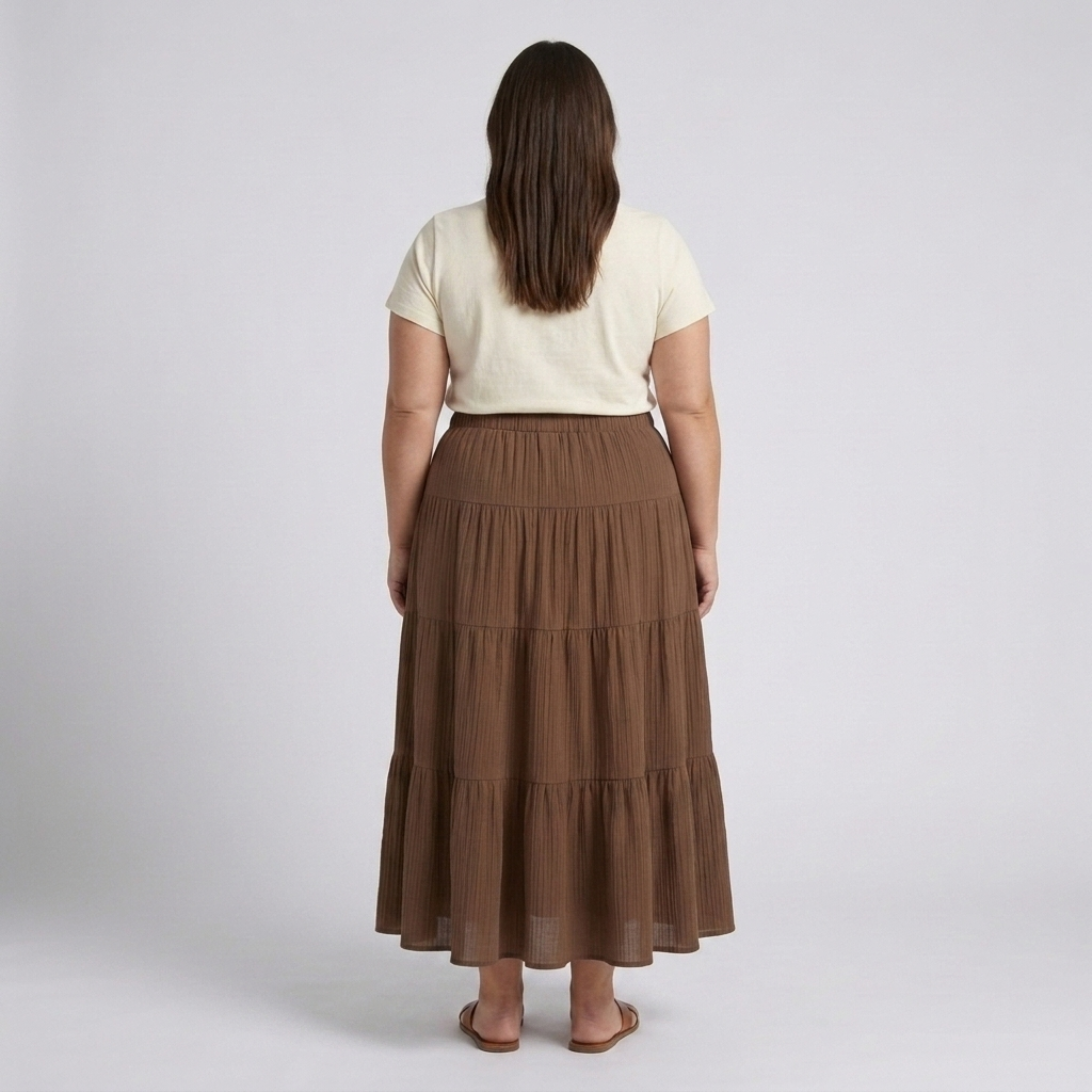 Jupe longue grande taille pour femme à panneaux et cordon de serrage