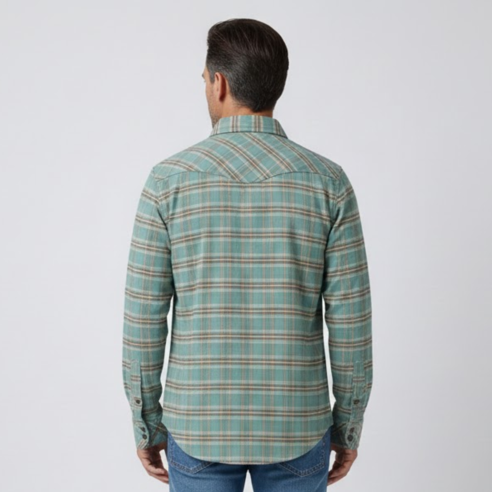 Chemise en flanelle de coton à carreaux pour homme coupe classique à manches longues