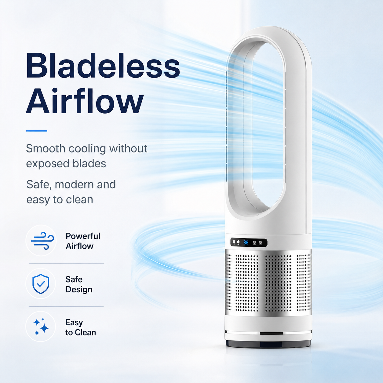 Vertical Bladeless Fan with Remote Control, Oscillation, and Timer
