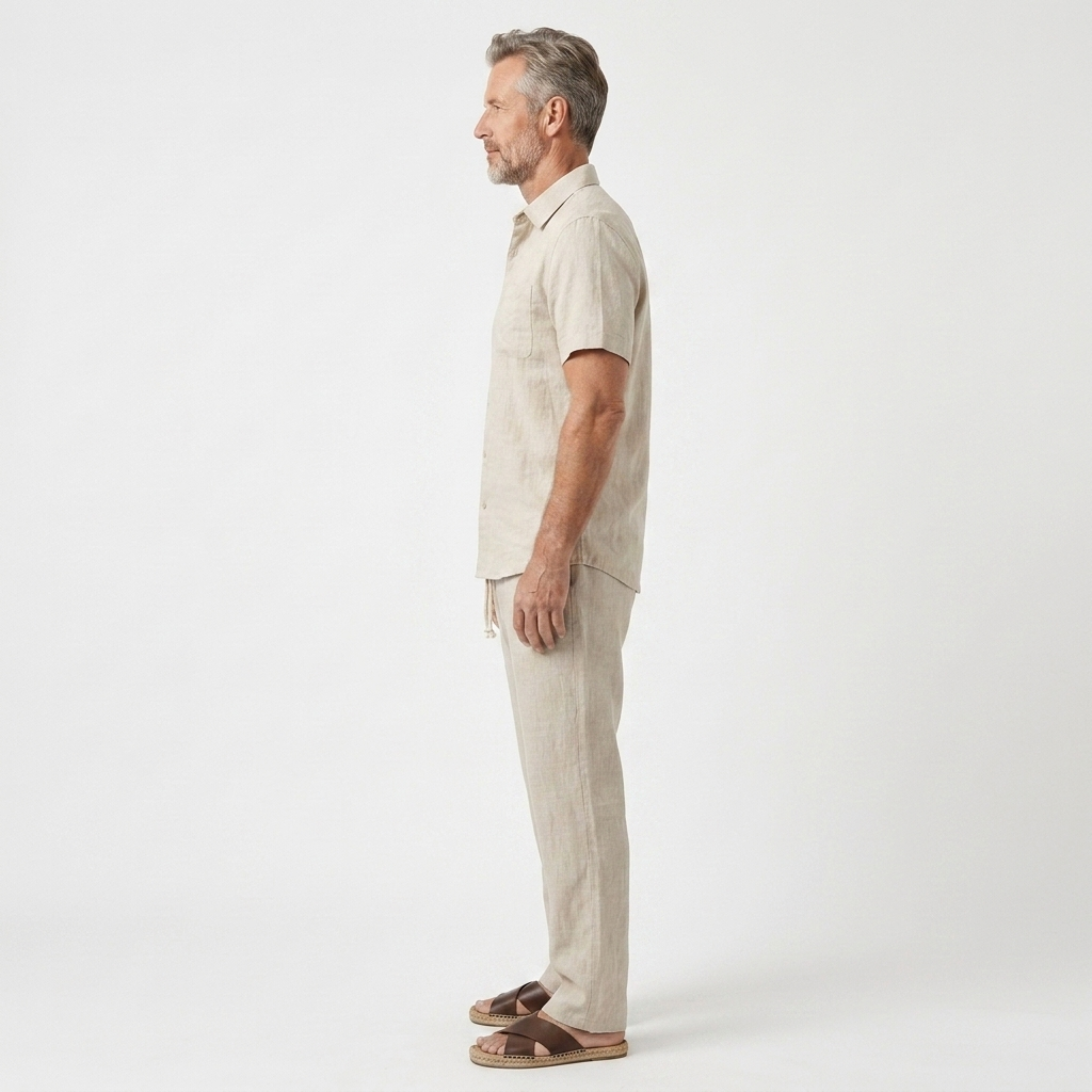 Ensemble deux pièces en lin pour homme — coupe décontractée — vacances à la plage