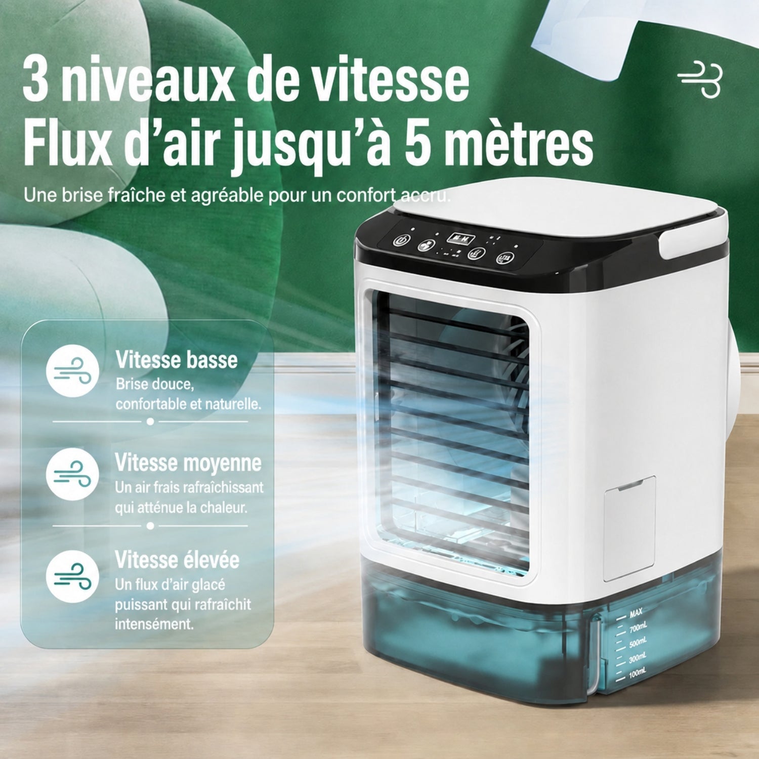 Ventilator compact USB cu umidificare și 3 viteze