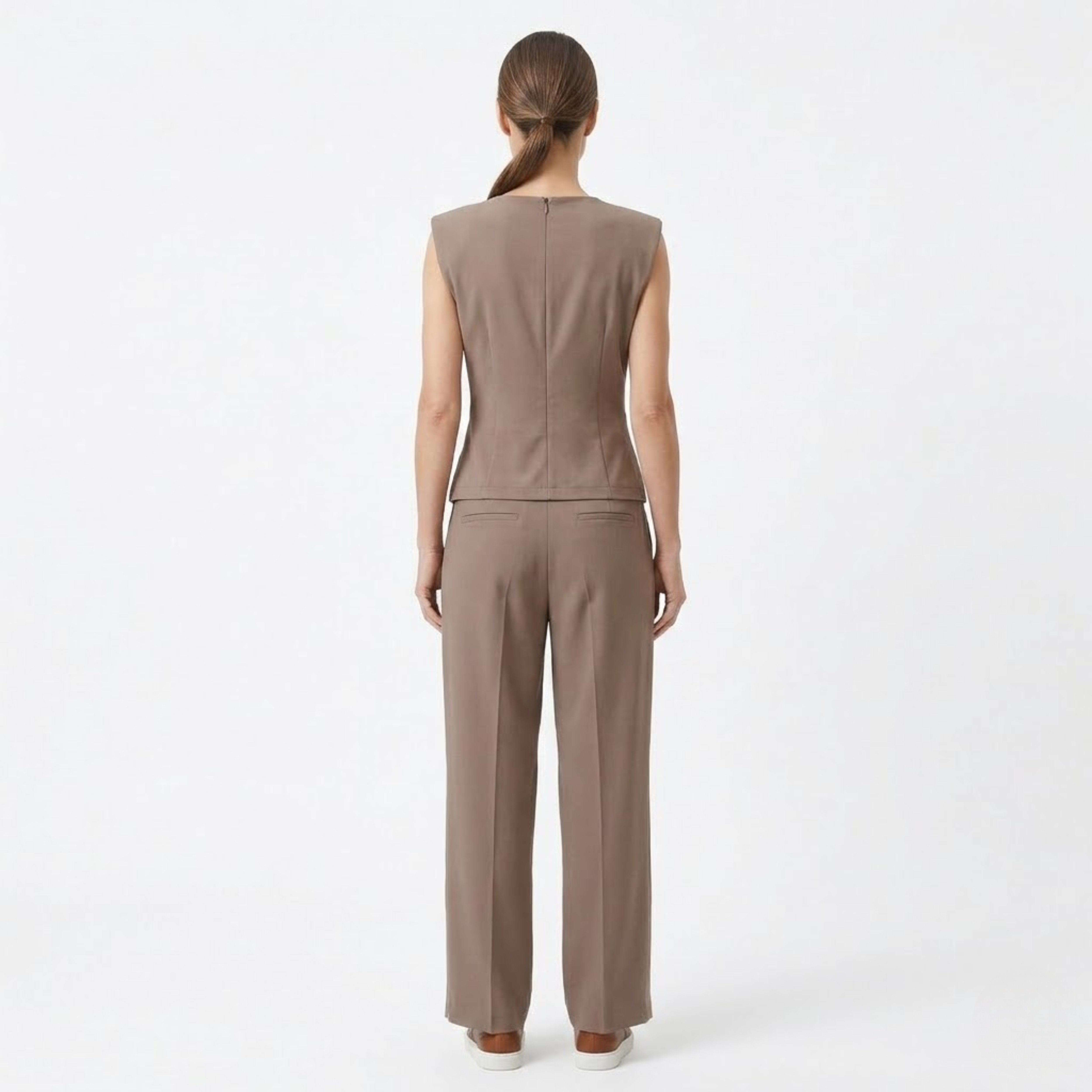 Ensemble Deux Pièces Femme avec Top Sans Manches Drapé et Pantalon Large Fluide