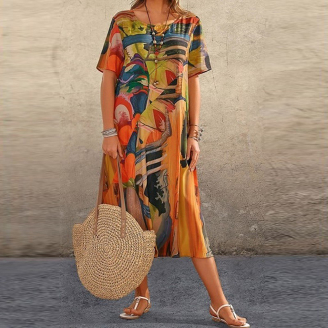 Robe Évasée à Motifs