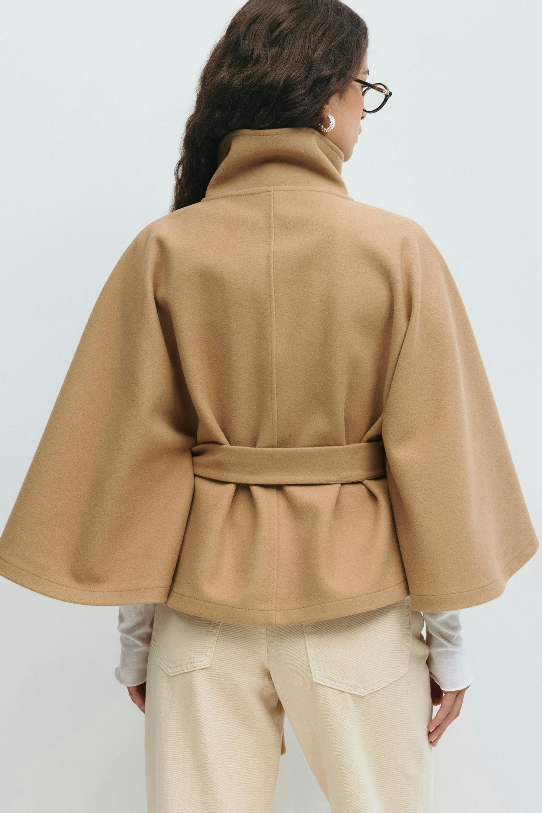 Cape Femme – High Neck Tie Waist Loose Silhouette