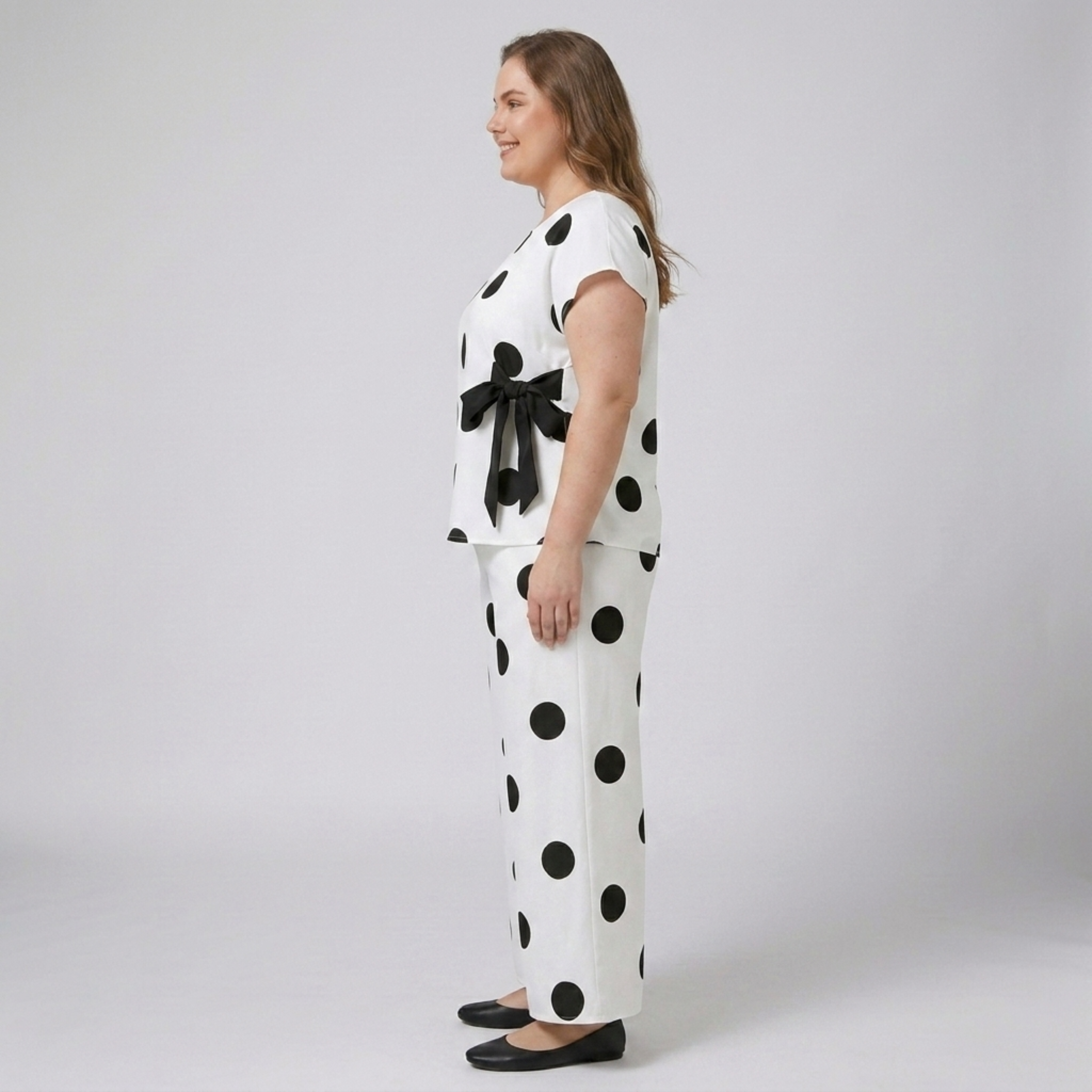 Ensemble deux pièces grande taille à pois pour femme