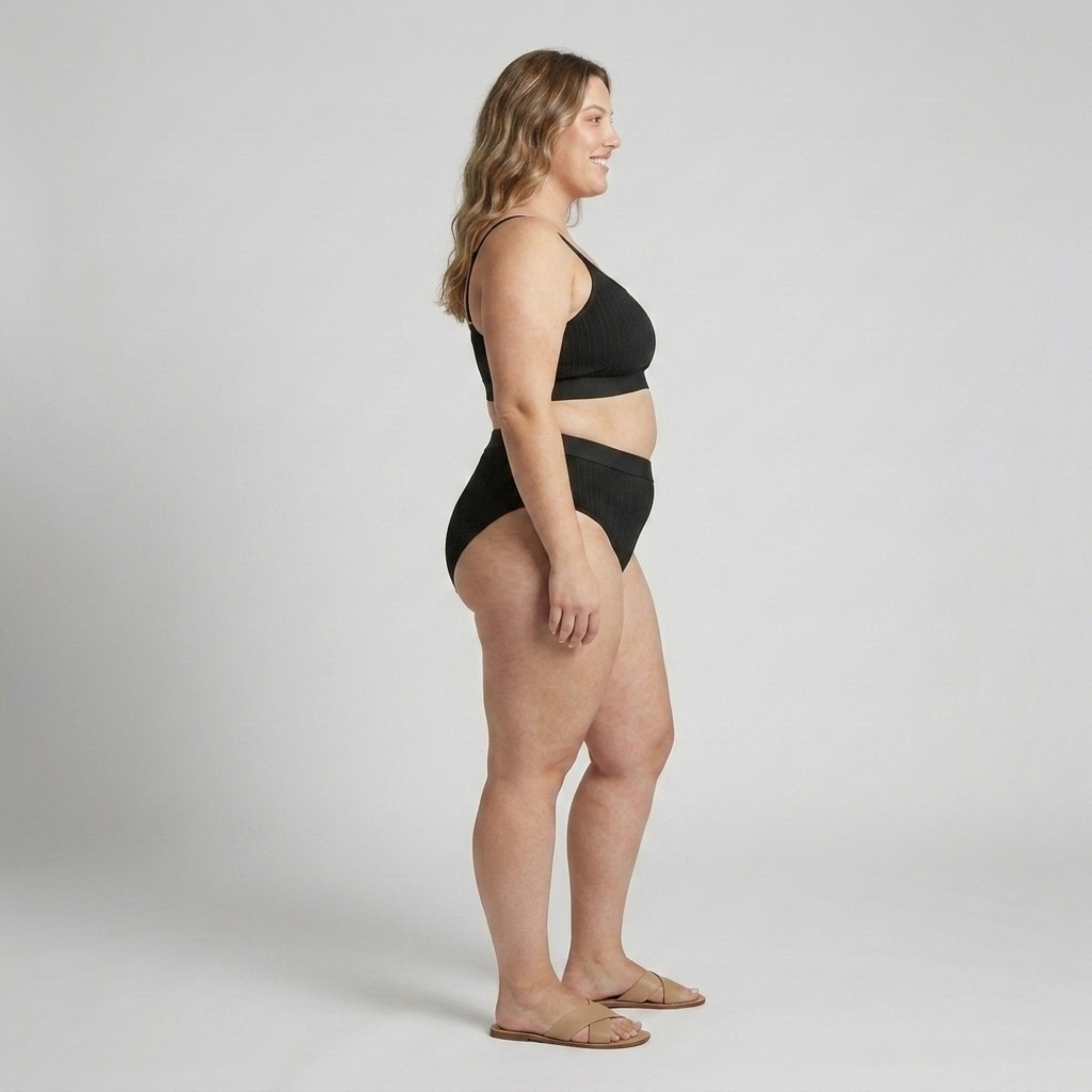 Bikini două piese mărime mare pentru femei costum de baie cu talie înaltă și model reiat