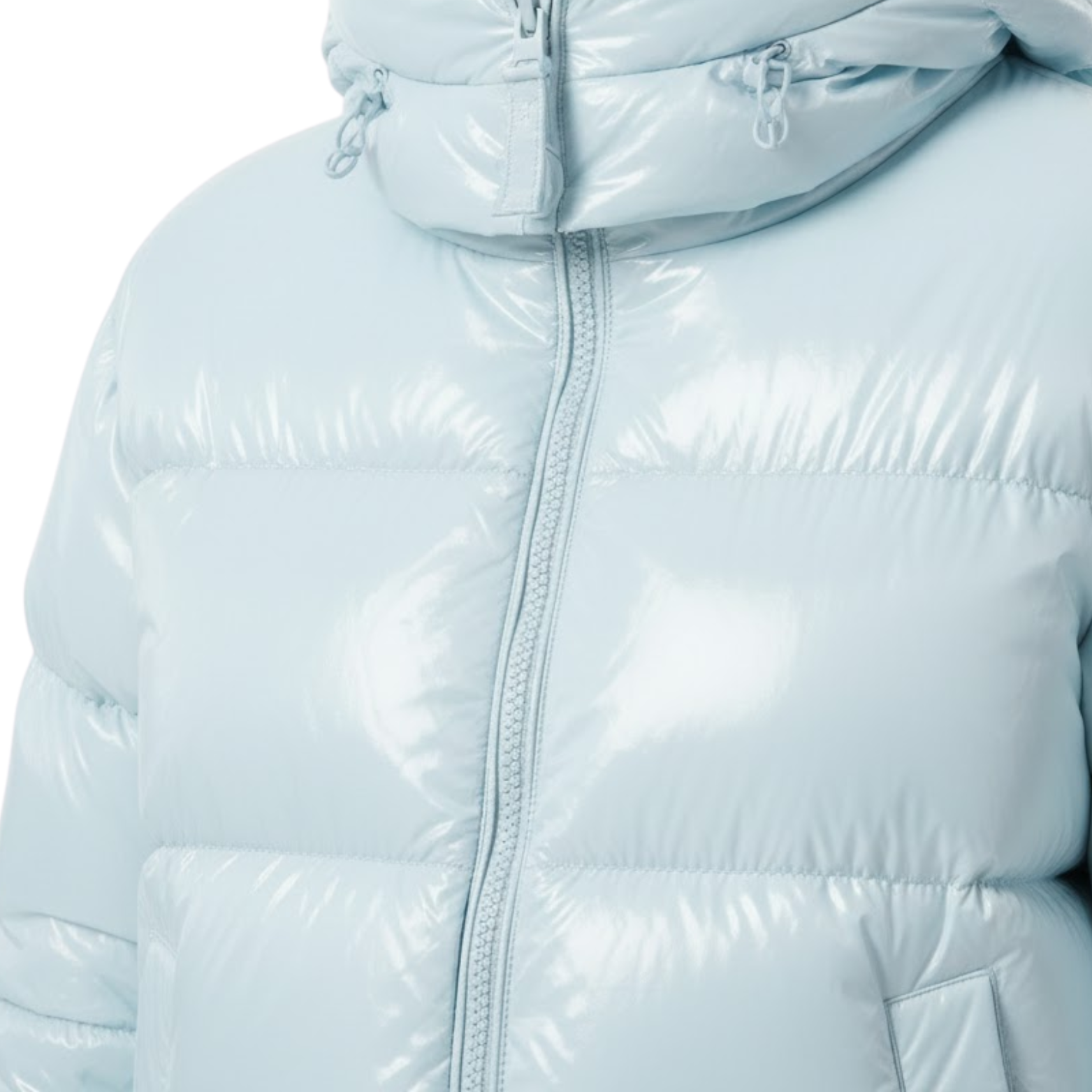 Veste Femme Matelassée Brillante à Capuche, Fermeture Zippée Montante, Chaude et Douillette