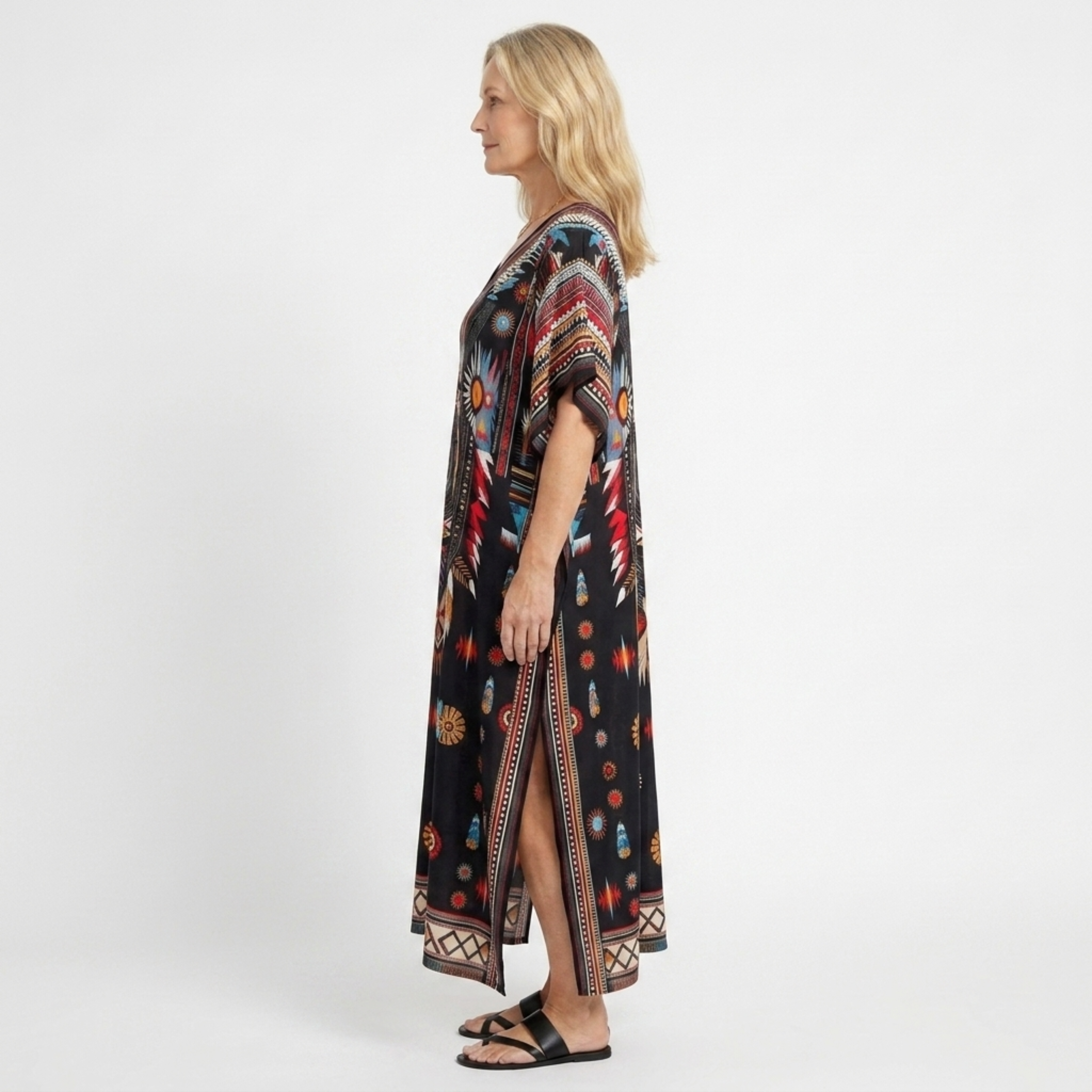Robe kaftan kimono grande taille — coupe ample — plage et voyage