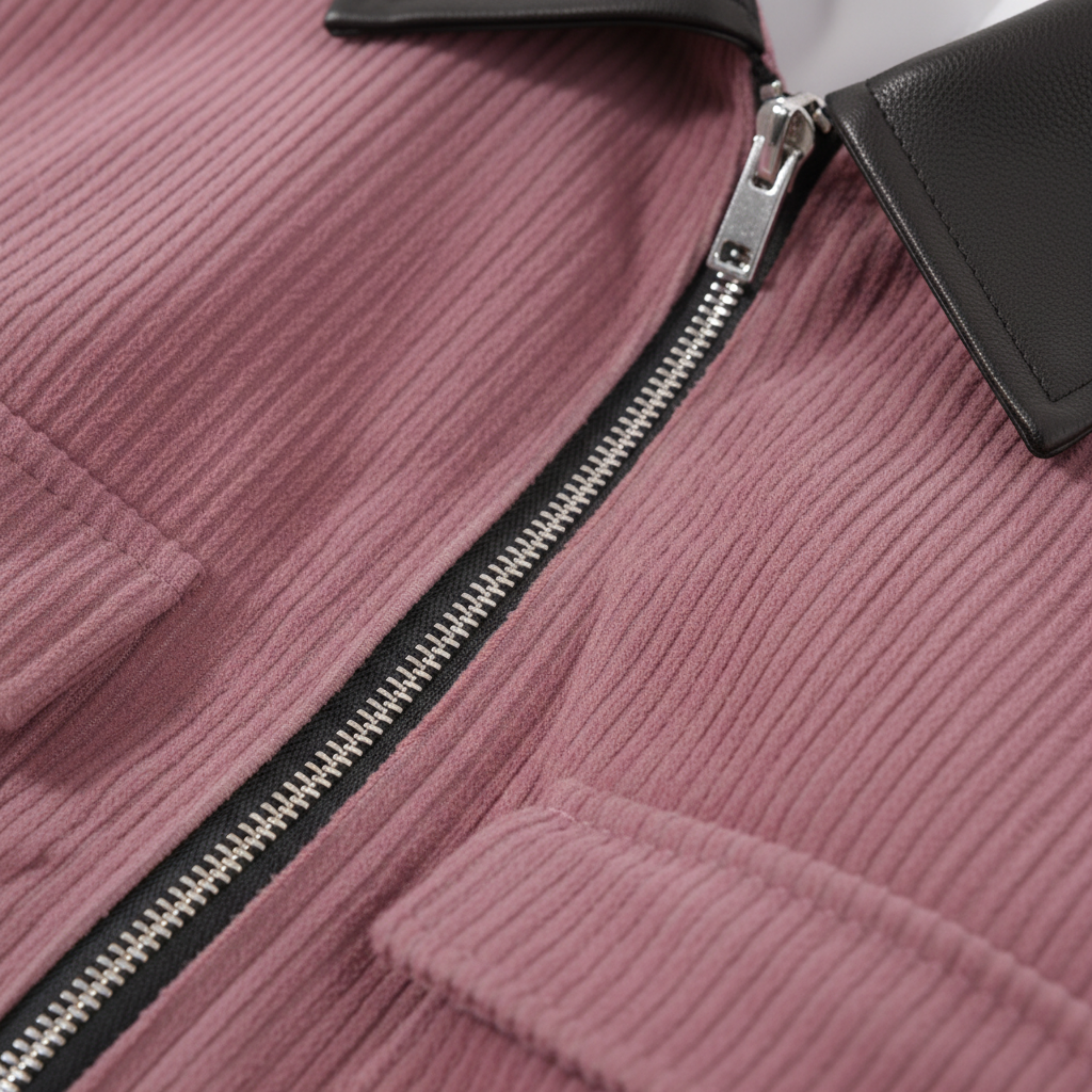 Veste Courte en Velours Côtelé à Col Contrasté et Fermeture Éclair pour Femme