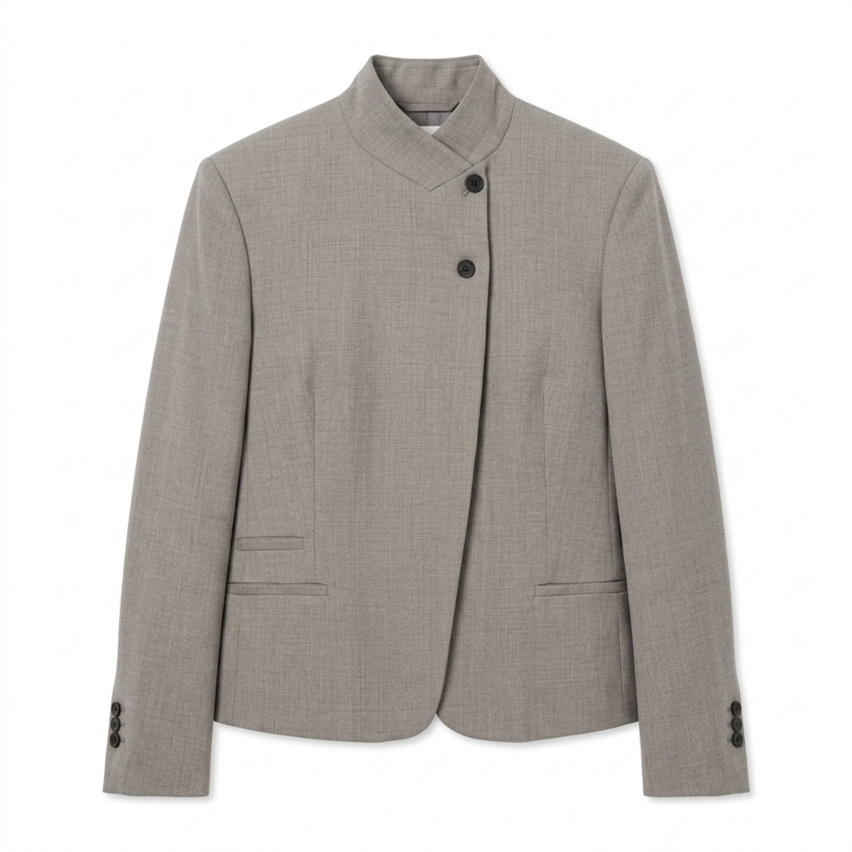 Women’s Polyester Jacket – Stand Collar and Relaxed Asymmetrical Cut