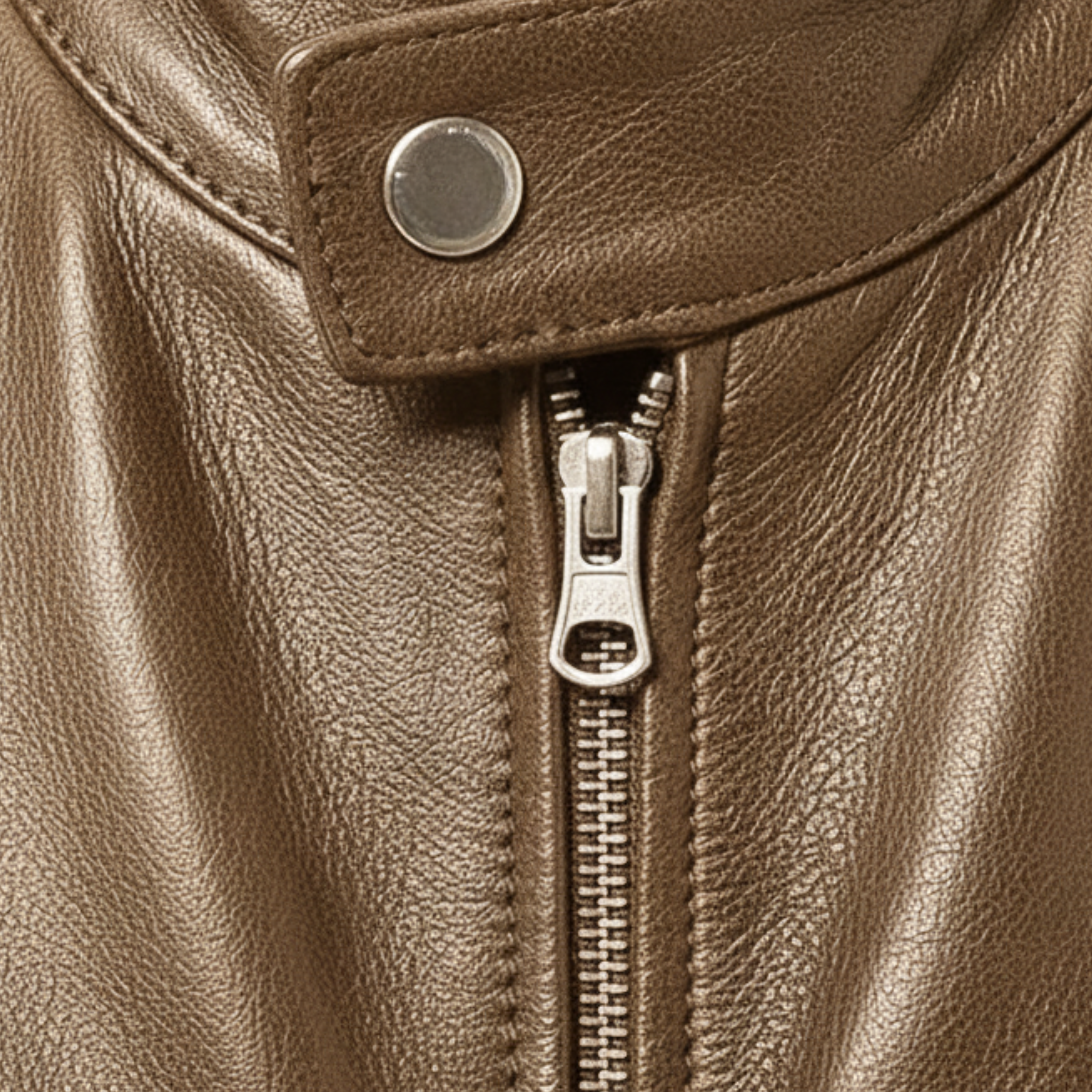 Veste en Cuir pour Homme avec Col Officier et Poches Zippées Coupe Ajustée