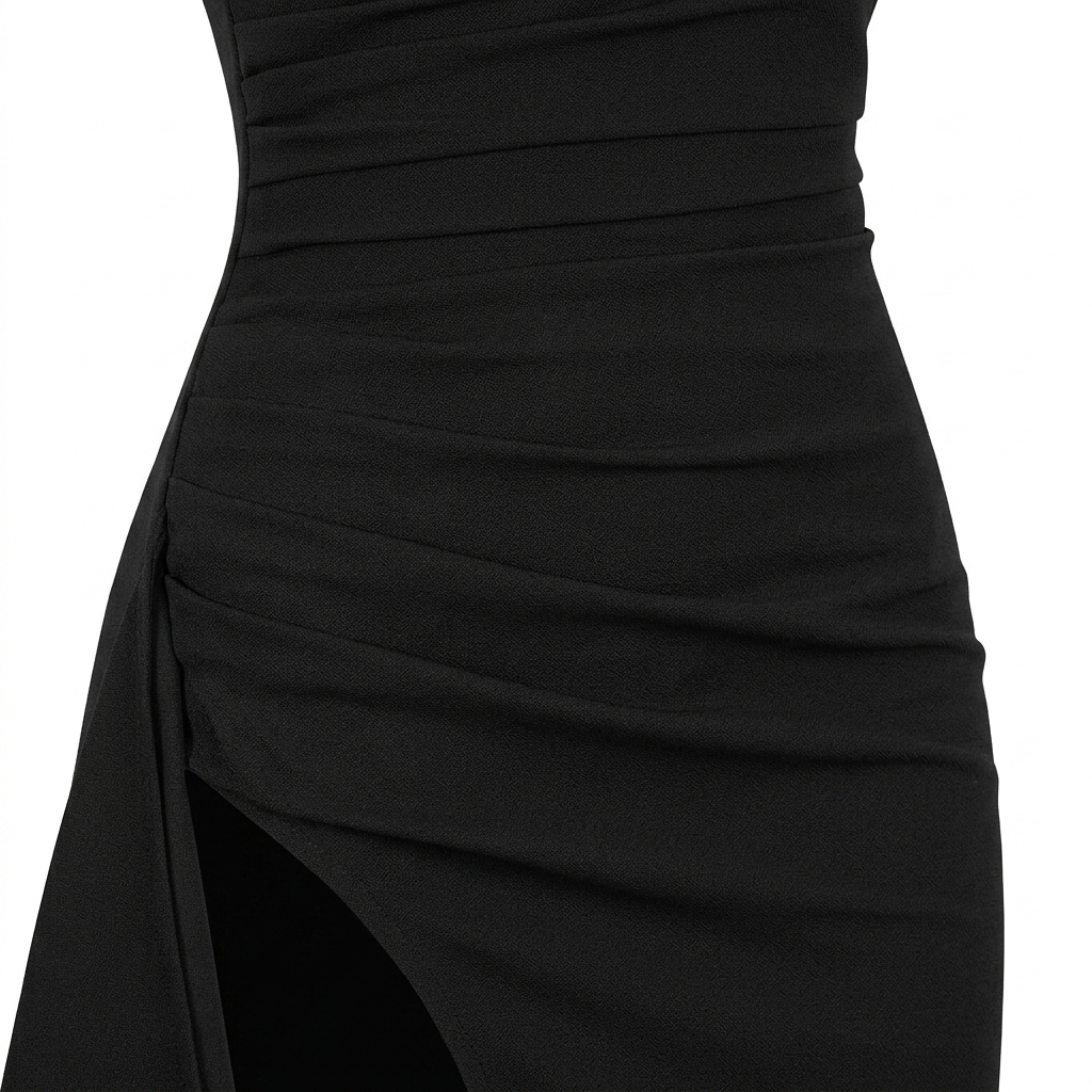 Robe de soirée longue — coupe sirène froncée avec fente | gala formel
