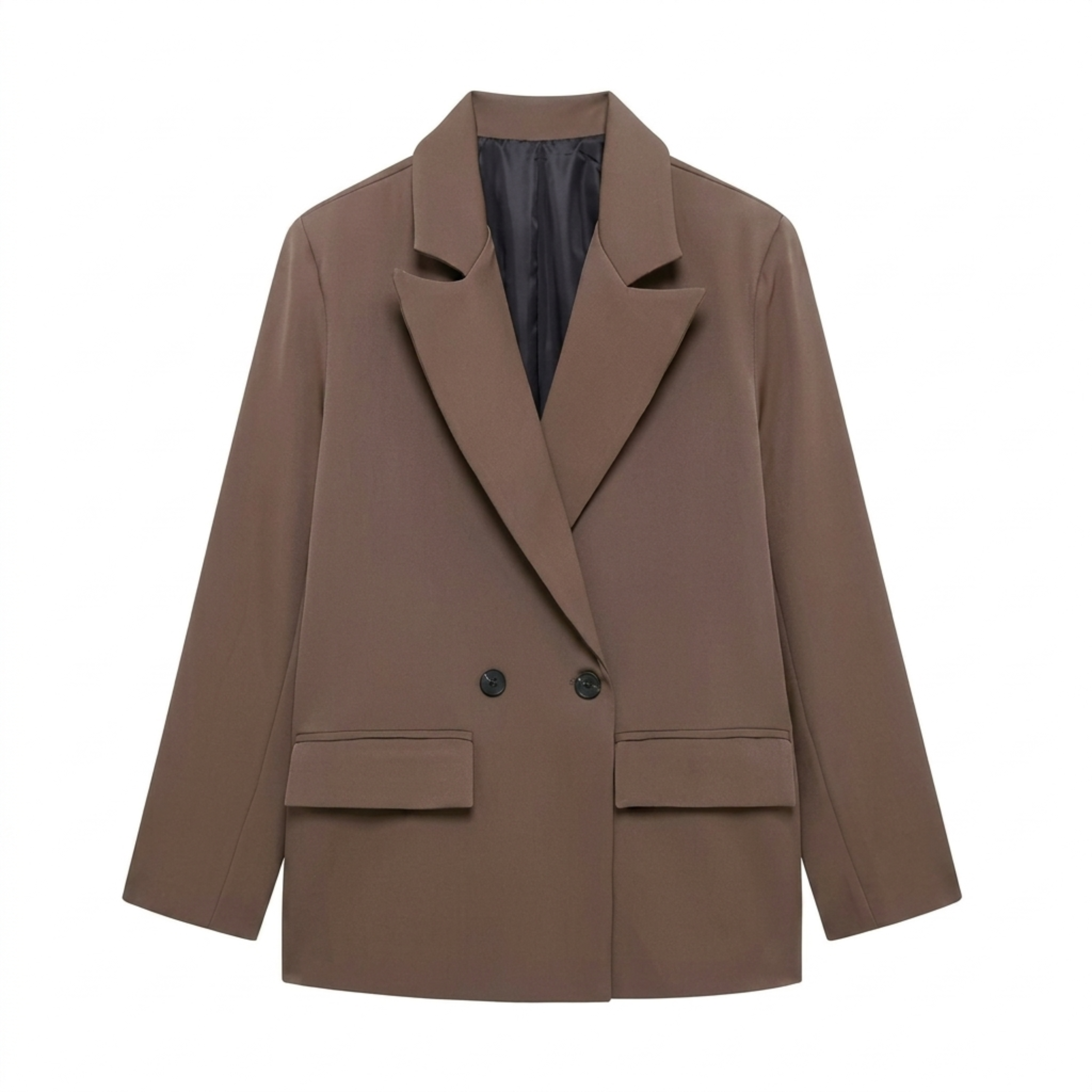 Women’s Polyester Blazer – Double-Breasted with Pockets, Timeless Relaxed Fit
