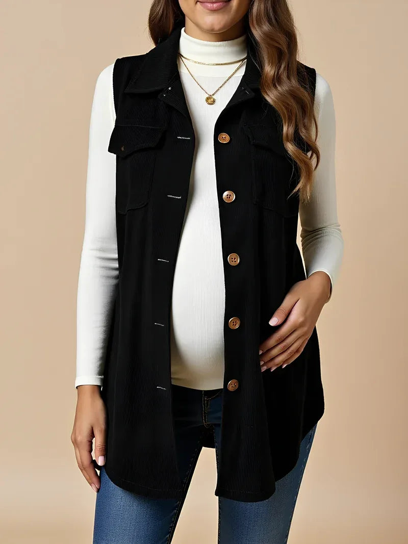 Gilet de maternité en velours côtelé boutonné