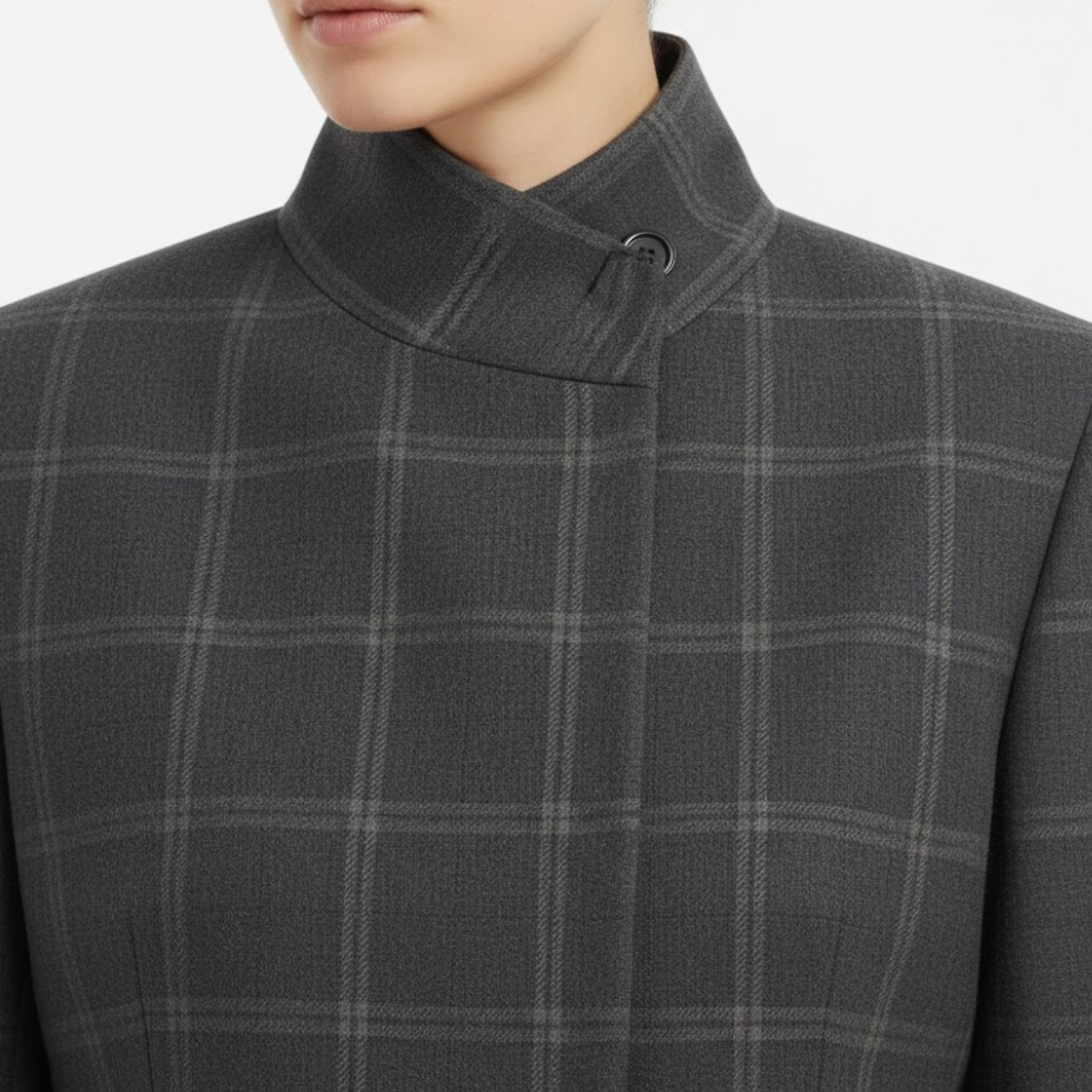 Veste courte à motif écossais pour femme avec col montant et manches fendues