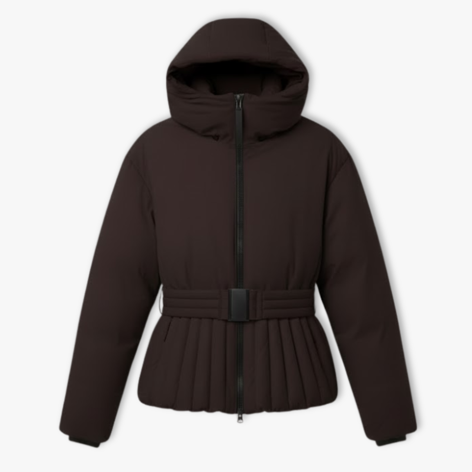 Veste de Ski Femme Peplum à Capuche avec Col Montant et Ceinture à la Taille