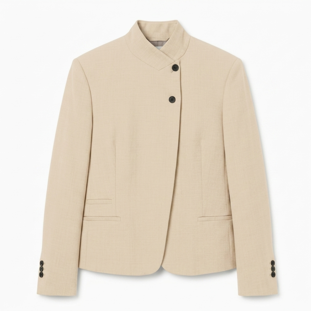 Women’s Polyester Jacket – Stand Collar and Relaxed Asymmetrical Cut