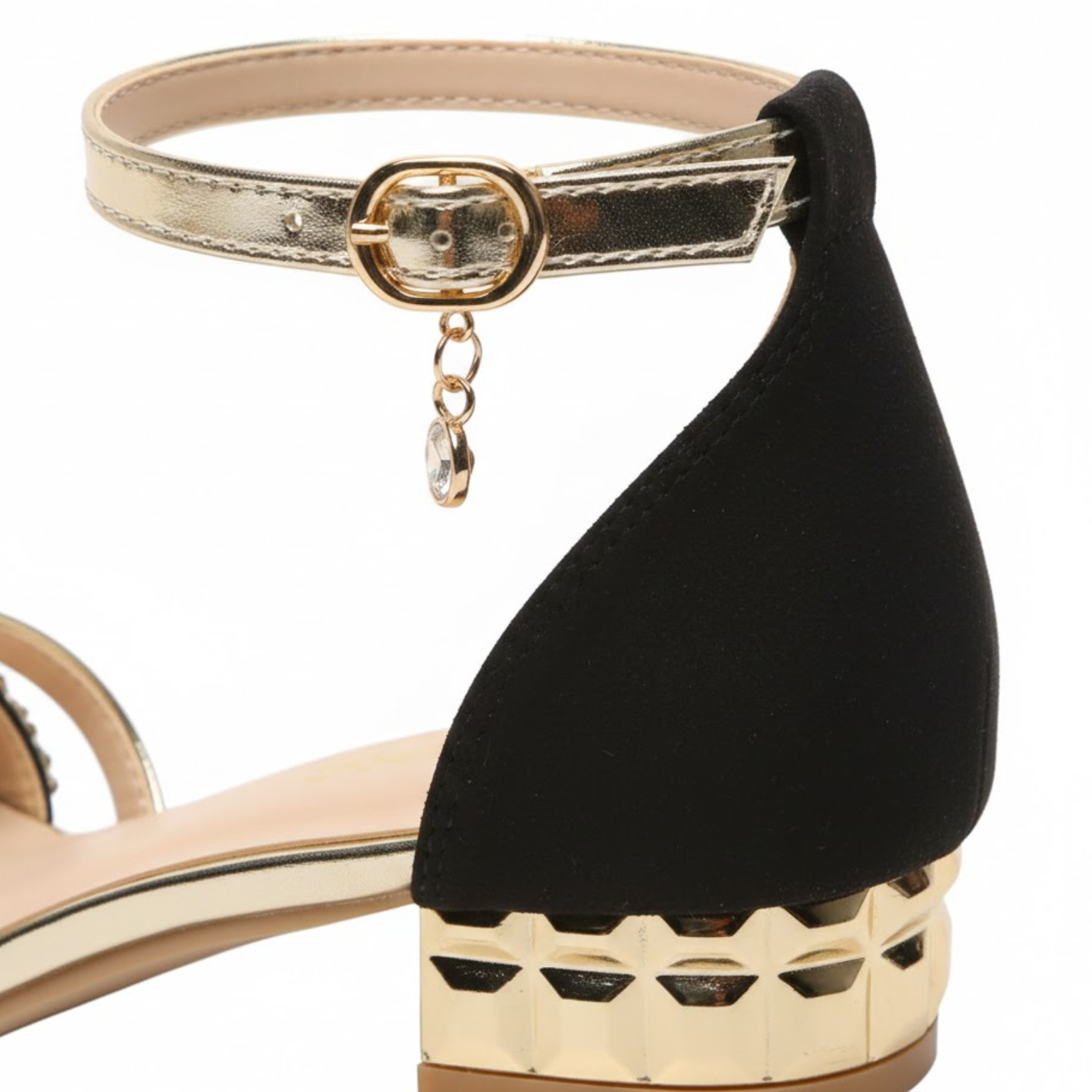 Sandales à petit talon pour femme avec bride cheville et détails scintillants