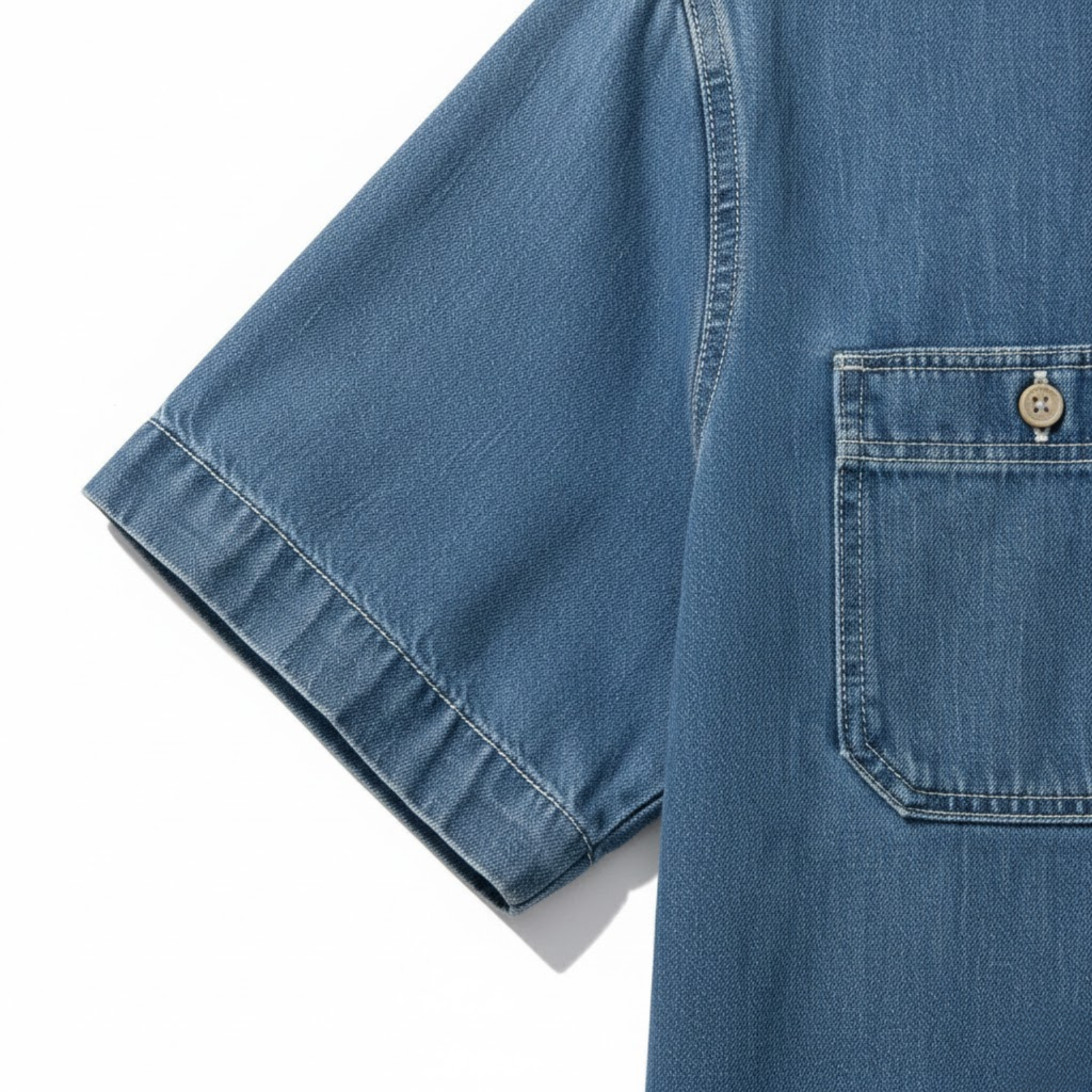 Chemise en jean à manches courtes pour homme 100% coton avec poches poitrine