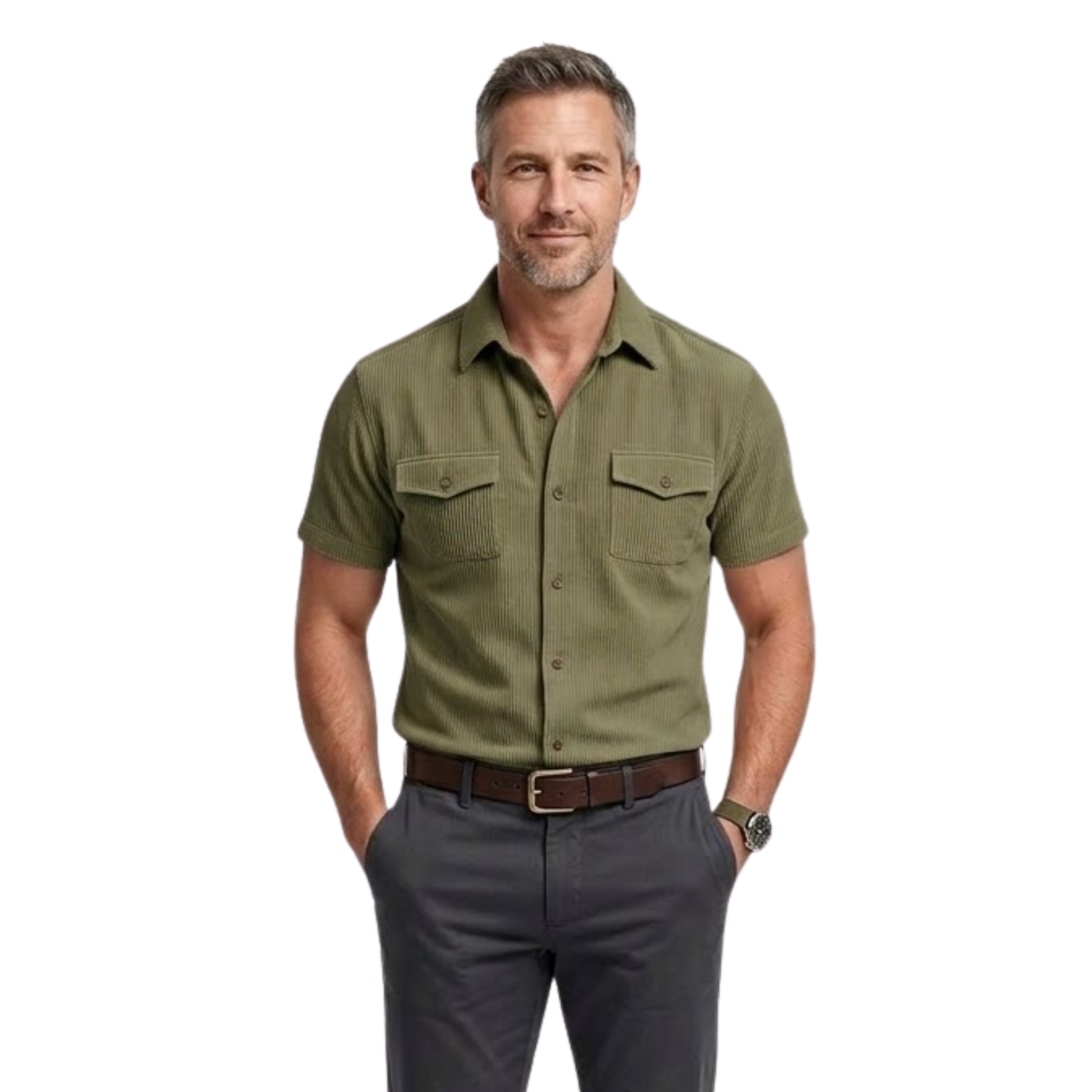 Chemise cargo pour homme en velours côtelé à manches courtes avec poches poitrine