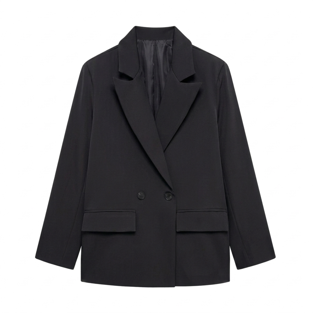Women’s Polyester Blazer – Double-Breasted with Pockets, Timeless Relaxed Fit