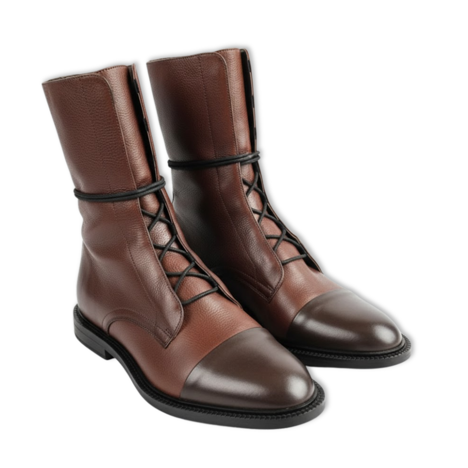 Bottines mi-mollet femme à lacets bicolores avec bout renforcé et semelle gomme