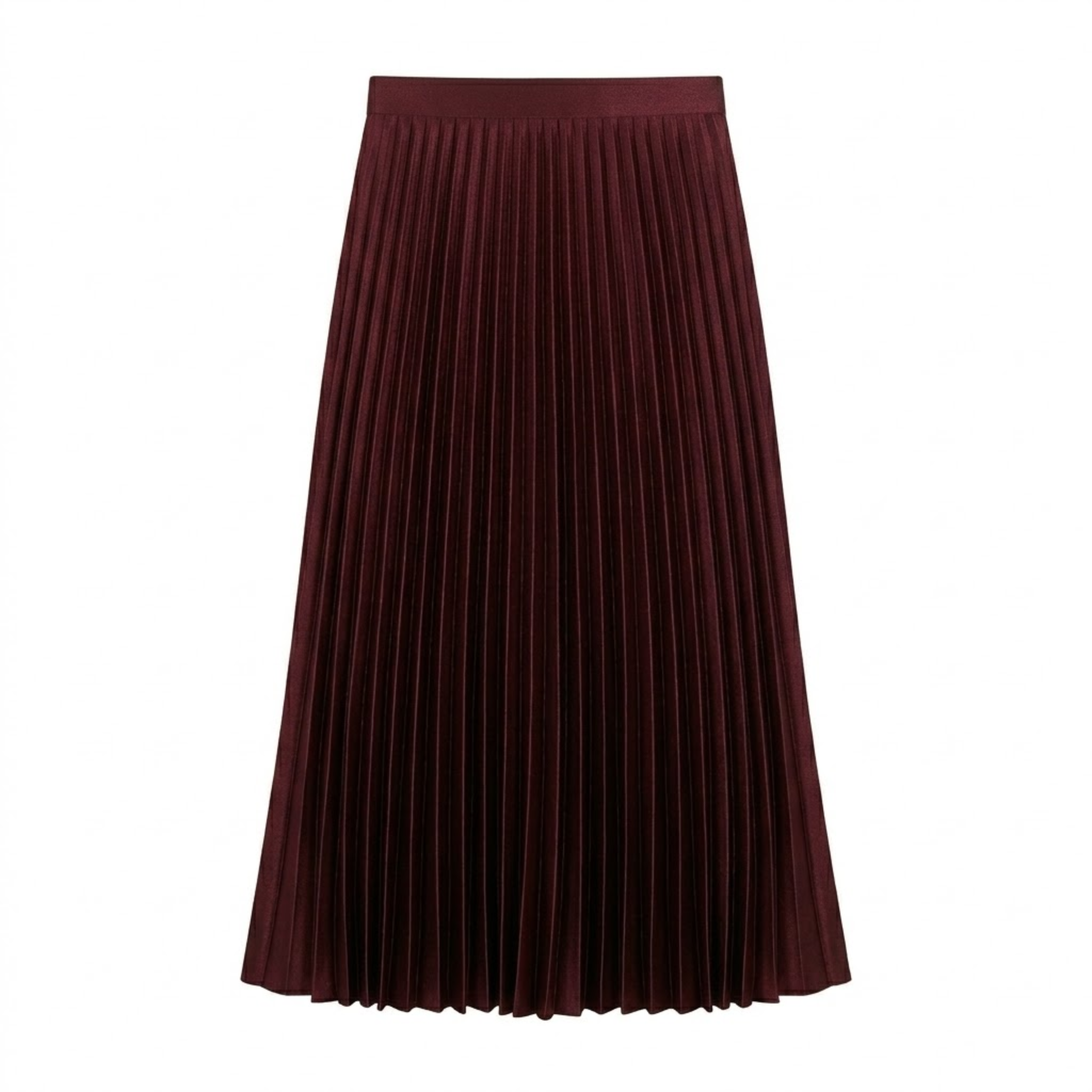 Jupe Longue Plissée Satinée à Taille Haute Élastique pour Femme