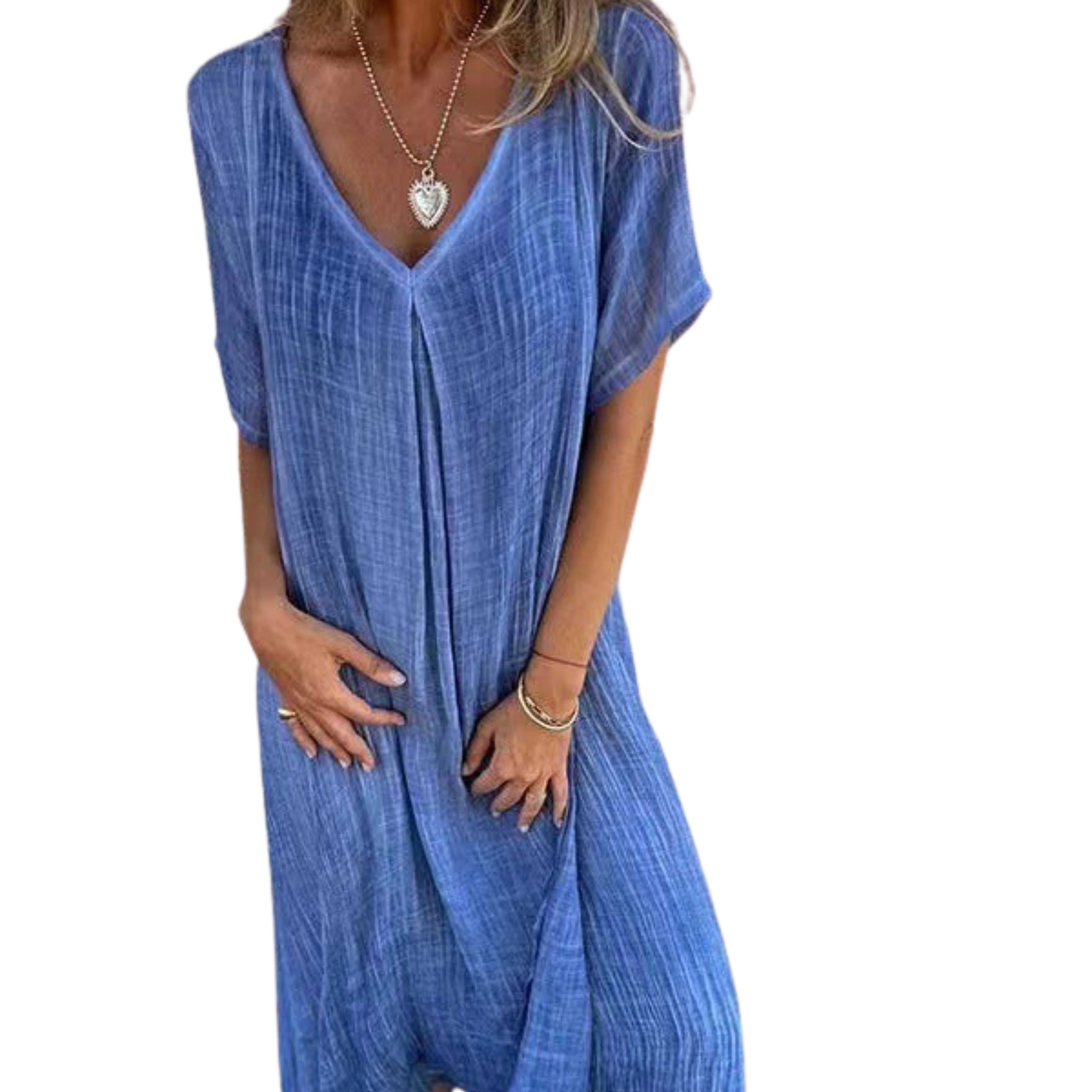 Robe kimono en lin pour femme avec col en v — plage