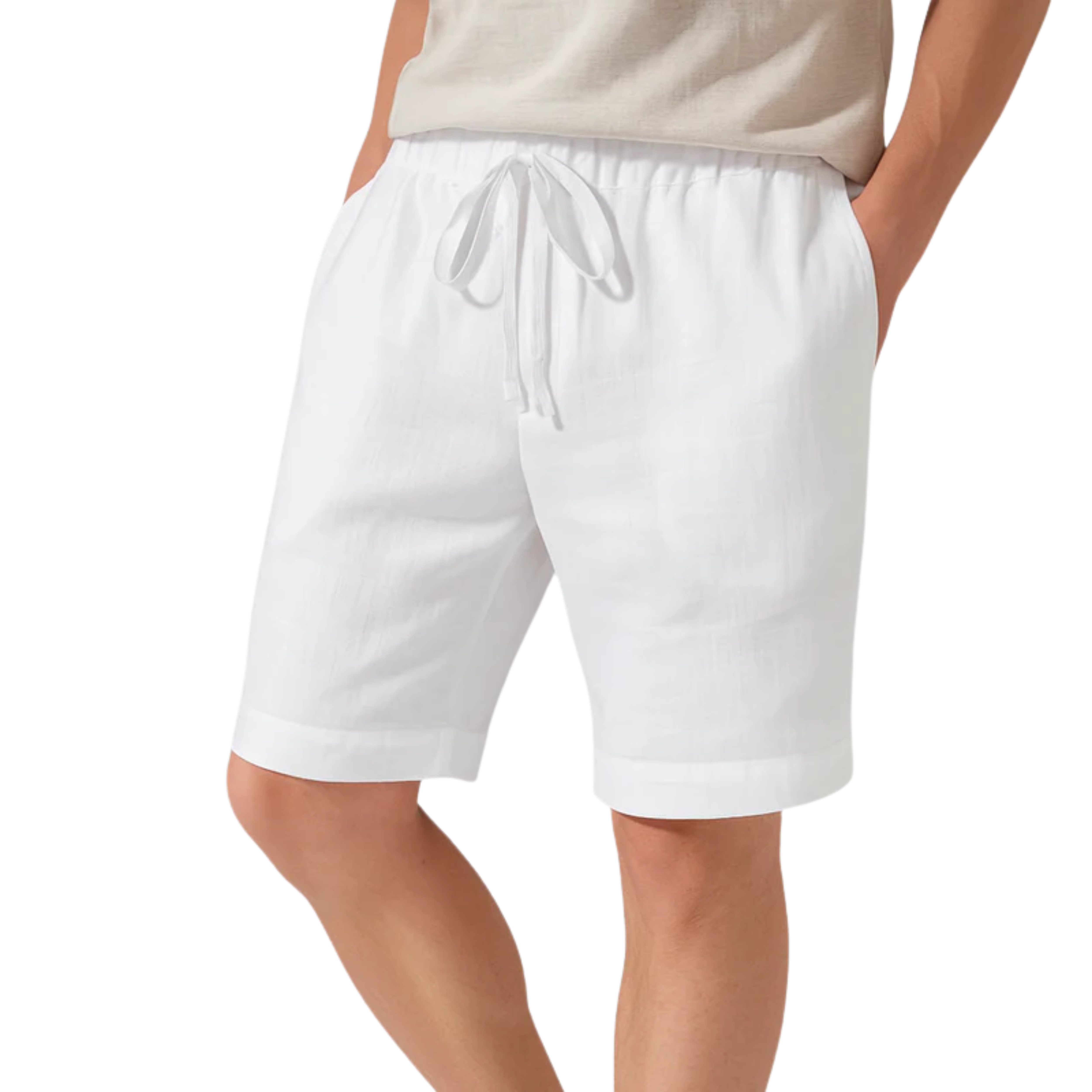 Short en Lin pour Homme avec Taille Élastiquée et Coupe Droite Décontractée
