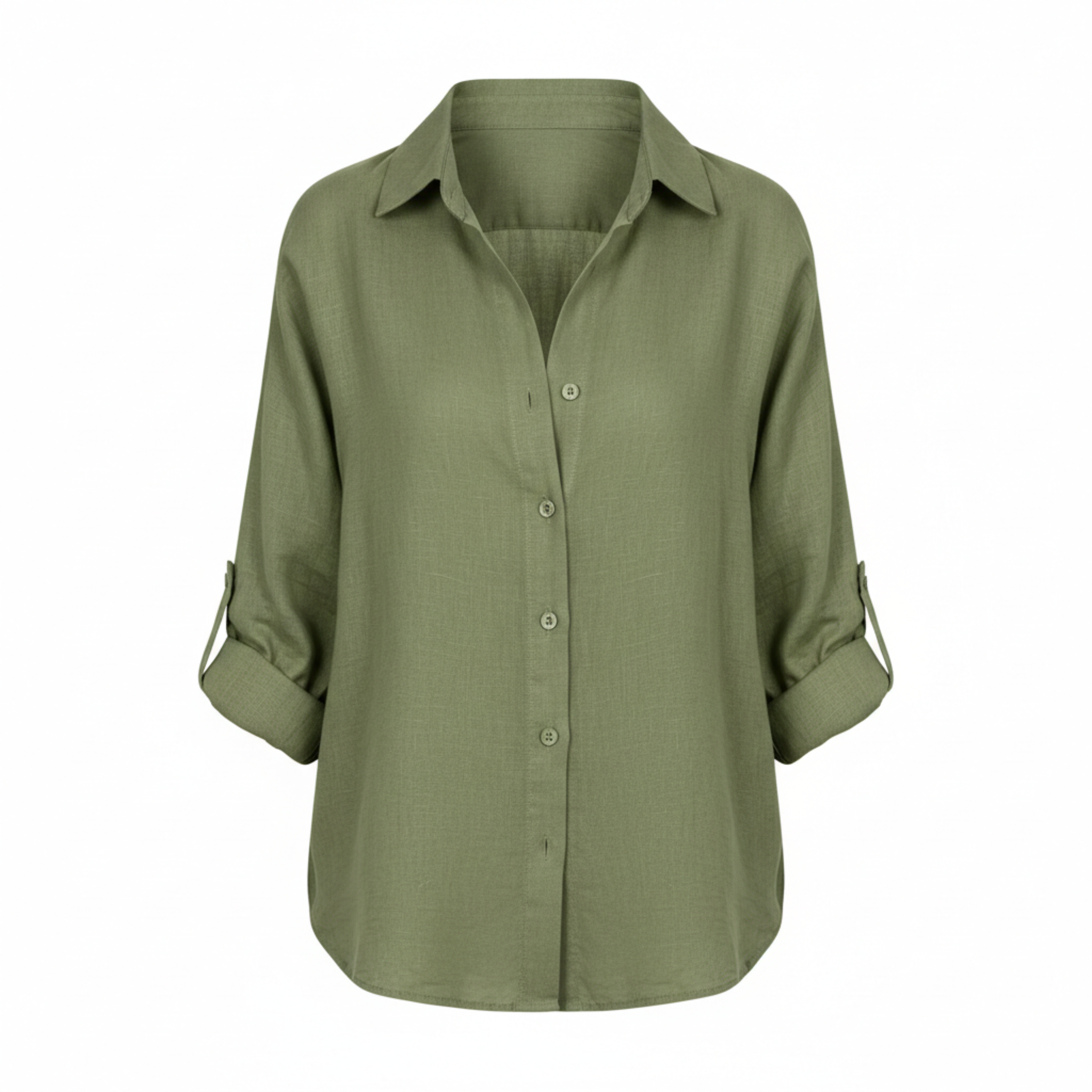 Chemise décontractée ample pour femmes à boutons avec manches trois-quarts et encolure fendue