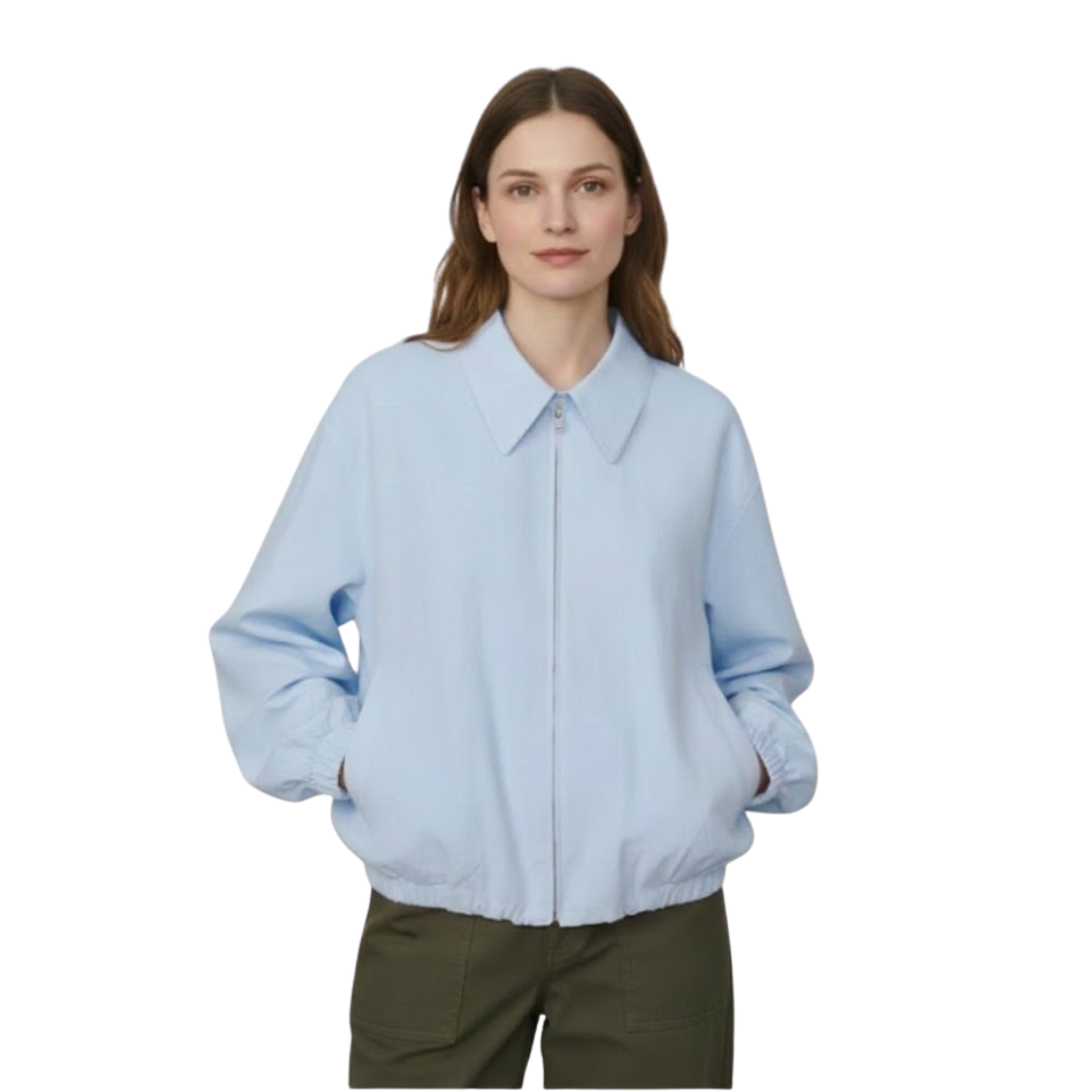 Veste Courte à Col Revers et Fermeture Éclair Coupe Ample pour Femme