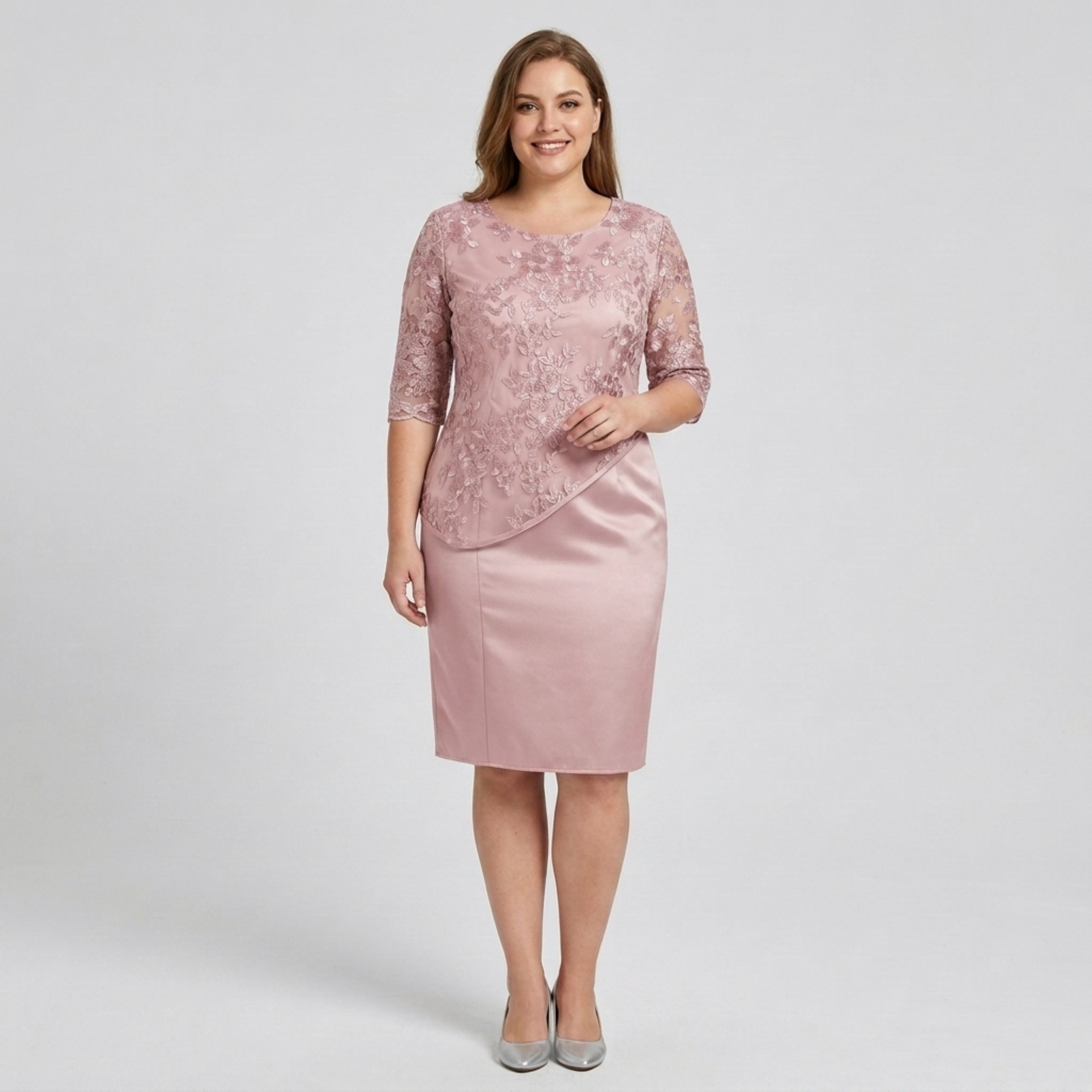 Robe midi grande taille pour femme avec broderie en dentelle