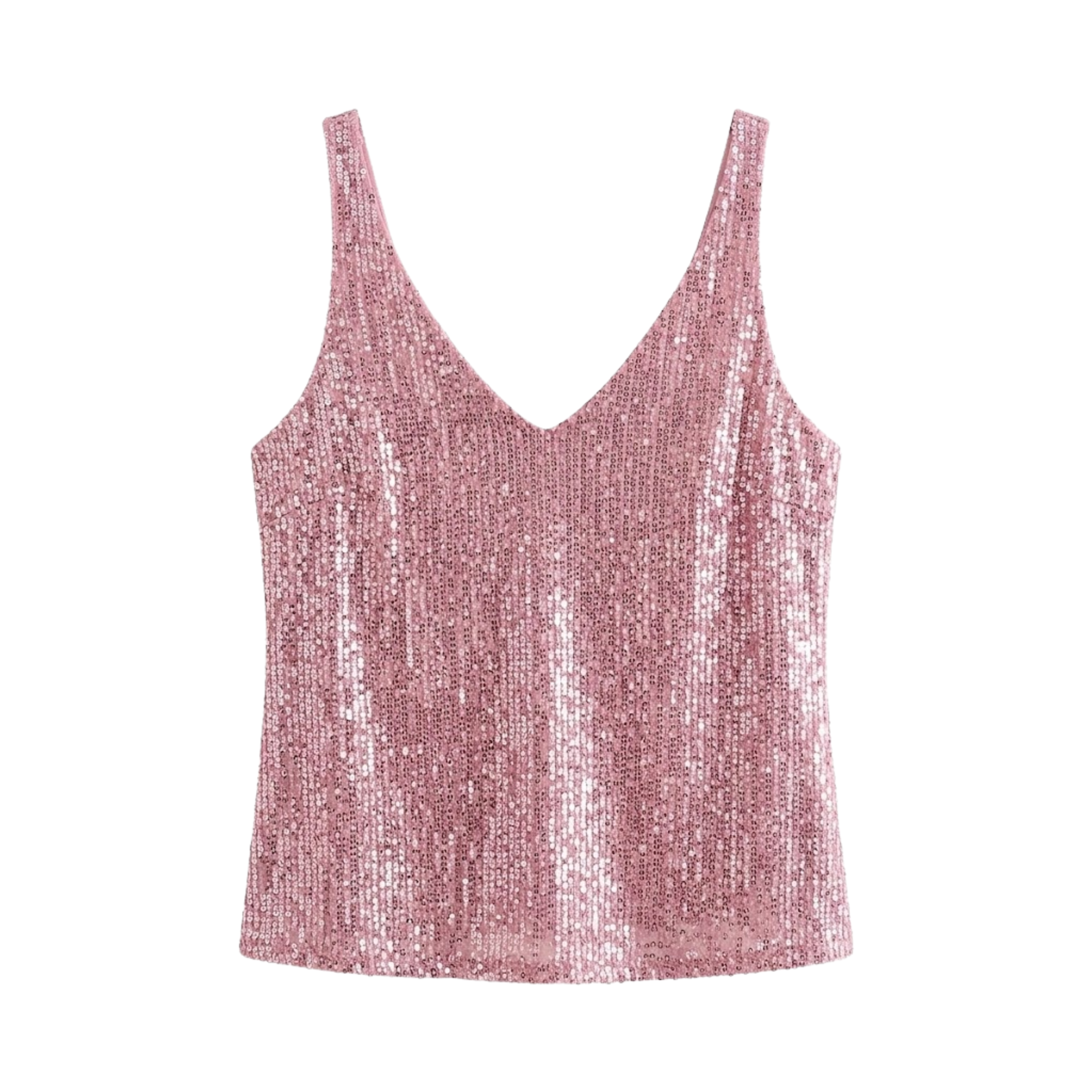 Débardeur à Paillettes avec Col en V et Sans Manches pour Femme