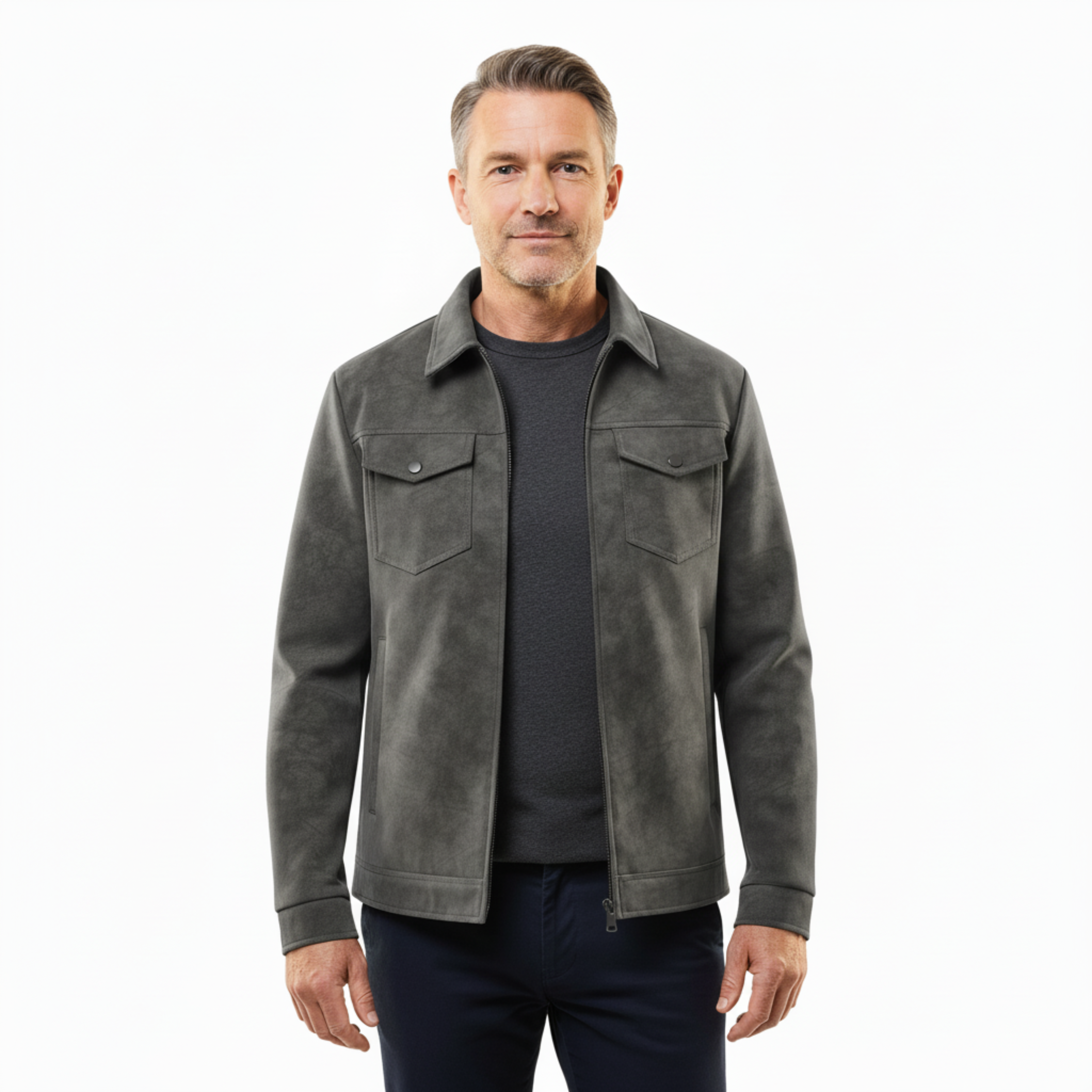 Veste en Cuir Rétro pour Homme avec Fermeture Éclair et Multiples Poches