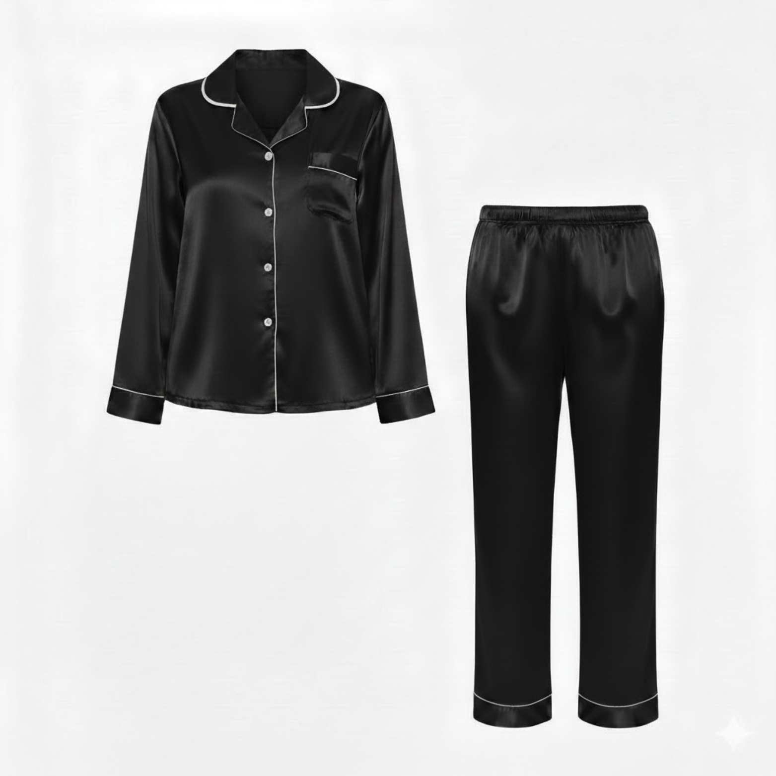 Ensemble pyjama en satin pour femme avec chemise à manches longues et pantalon