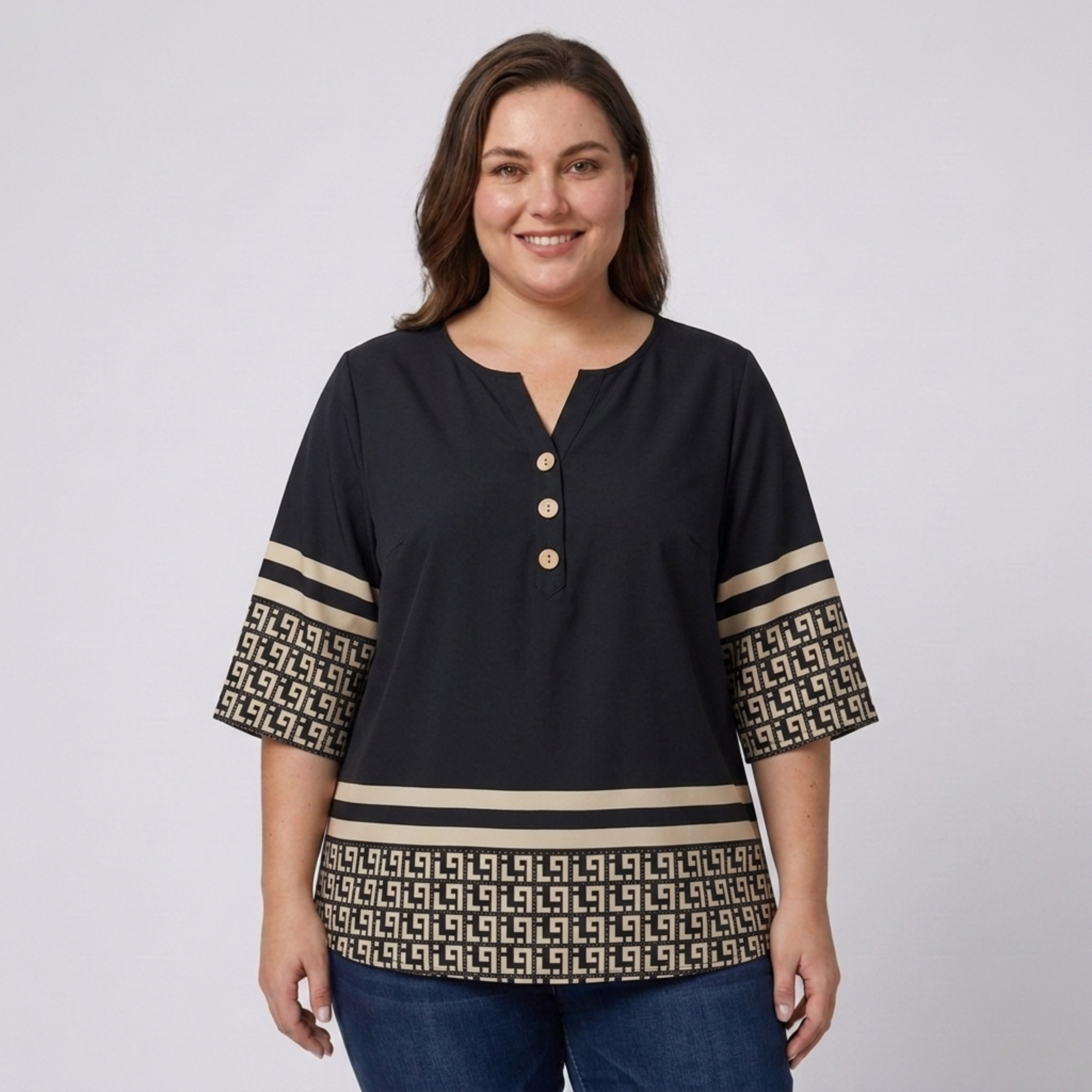 Blouse grande taille à col en V pour femme